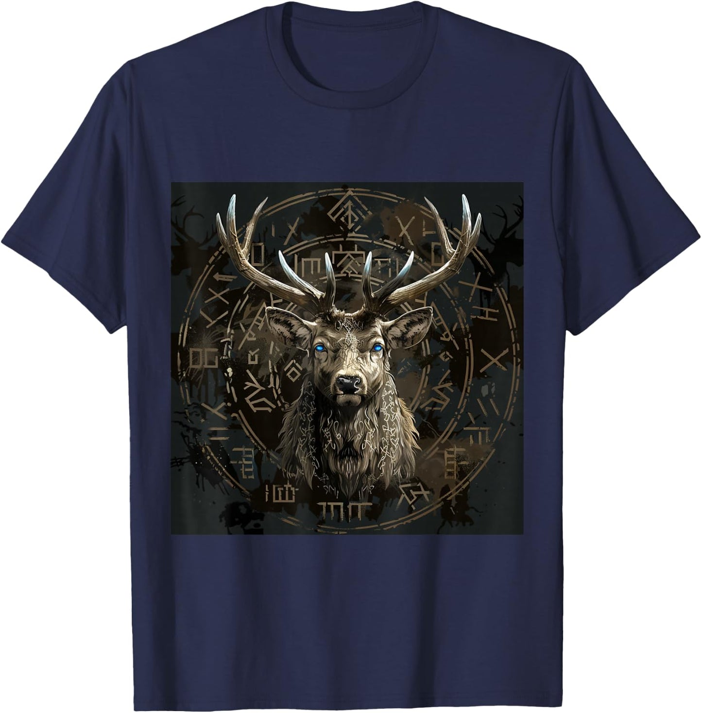 Viking Eikthyrnir Deer Runes Vikings Valhalla Germanen T-Shirt - T-Shirt | Navy