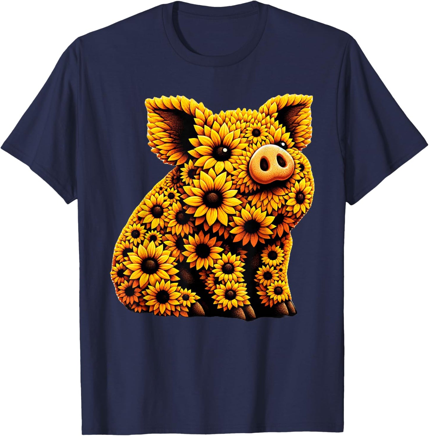 Sunflower Pig Flower Gardening Floral T-Shirt - T-Shirt | Navy