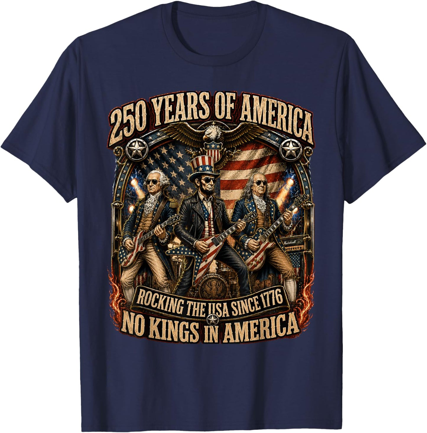 4th of July America No Kings Abe Lincoln T-Shirt - T-Shirt | Navy