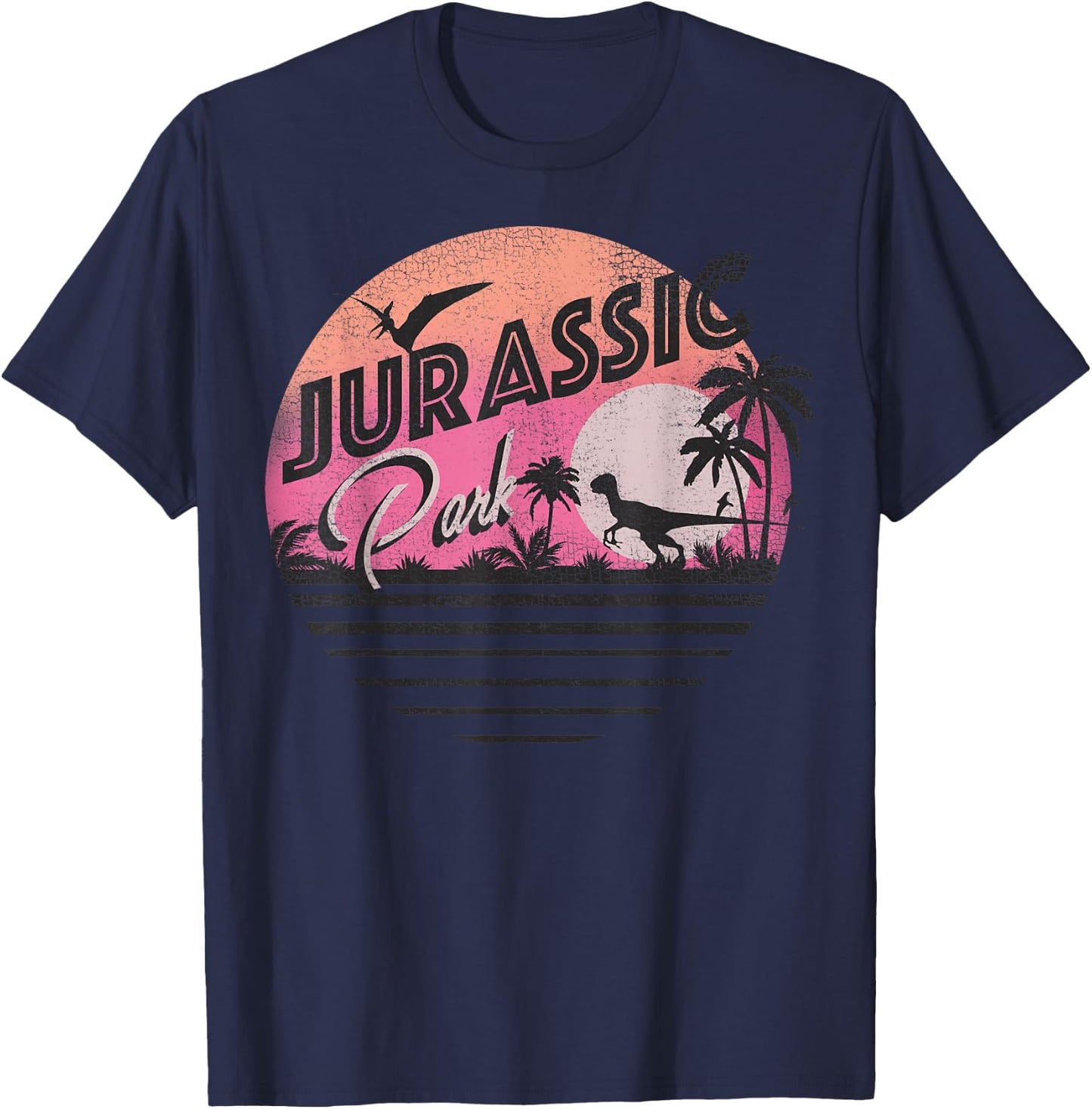 Jurassic Park Retro 90's Dinosaur Scene T-Shirt - T-Shirt | Navy