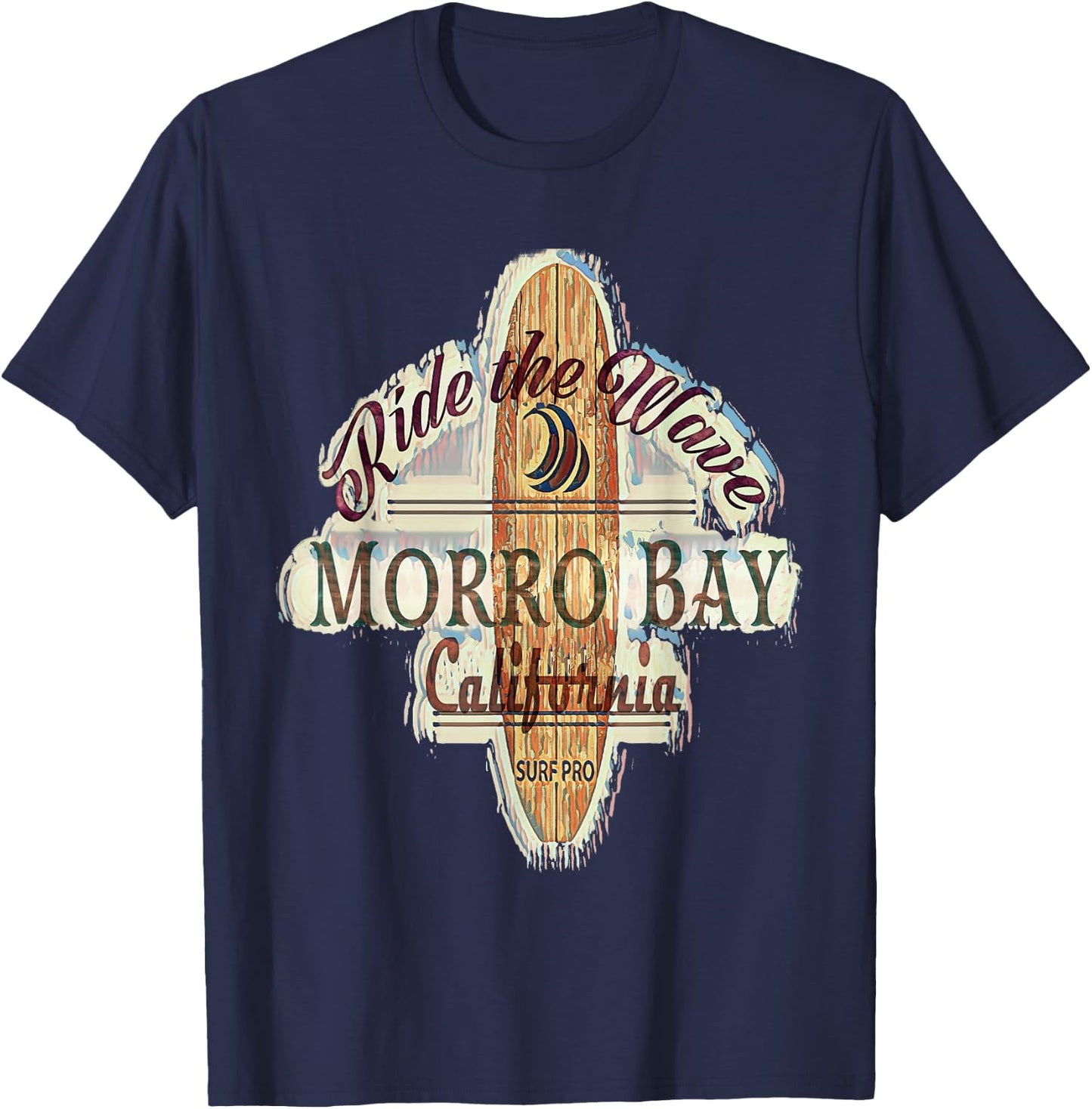 Surfing, Surfboard, Distressed Longboard Morrow Bay T-Shirt - T-Shirt | Navy