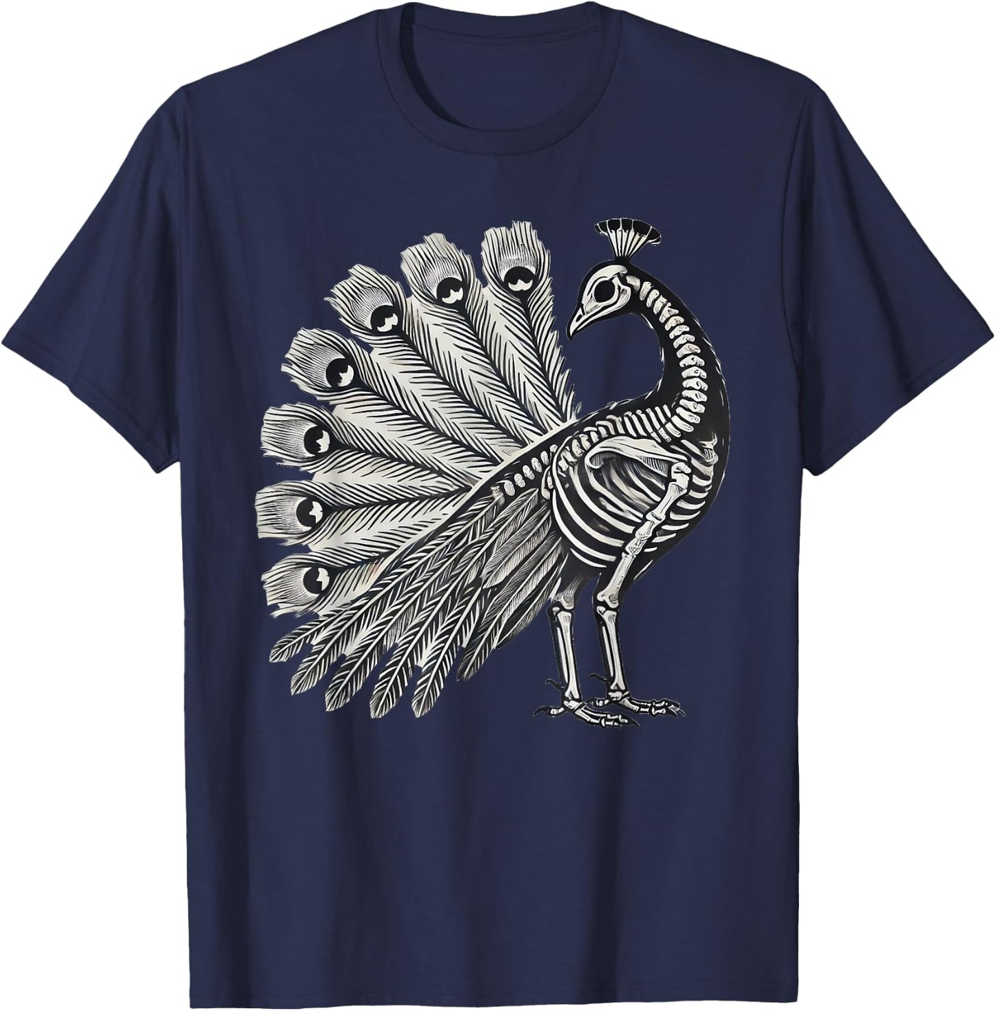 Peacock Skeleton Halloween T-Shirt - T-Shirt | Navy