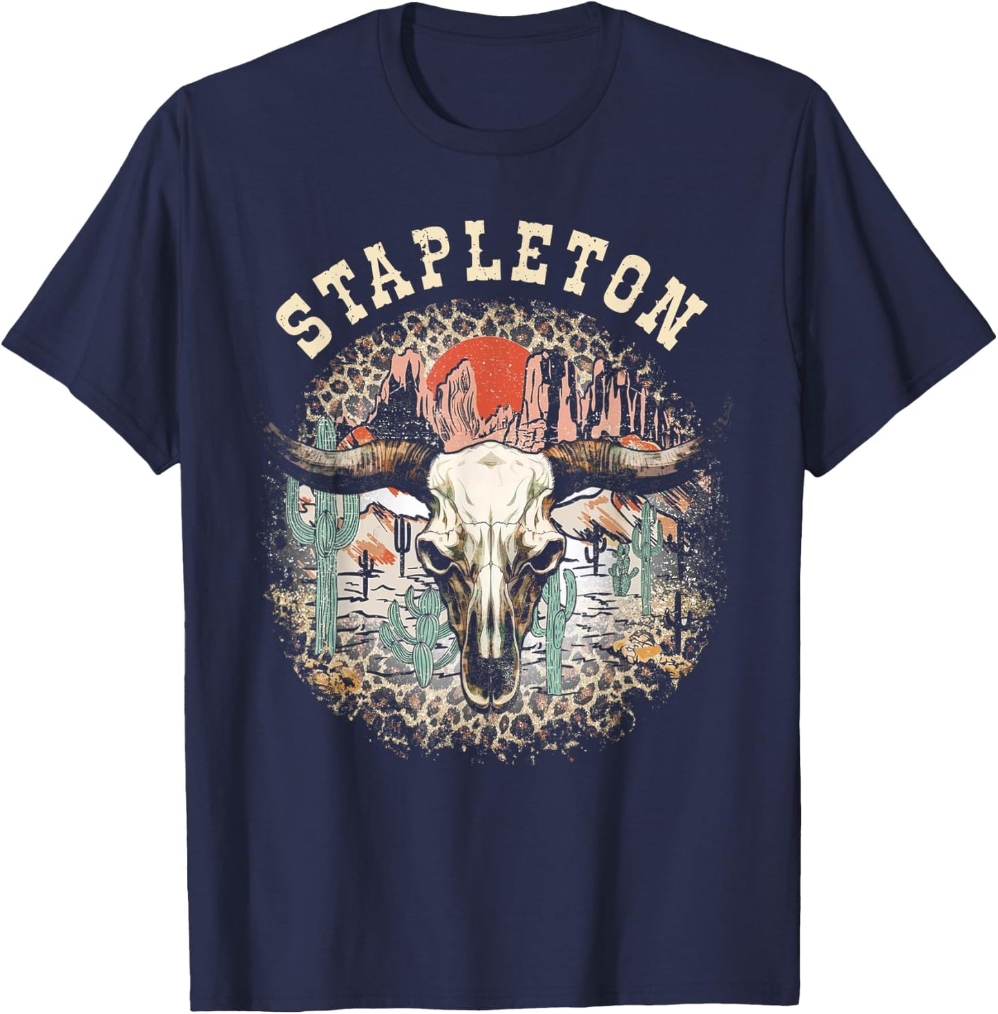 Vintage Stapleton Cactus Western Deserts Funny Cow & Leopard T-Shirt - T-Shirt | Navy