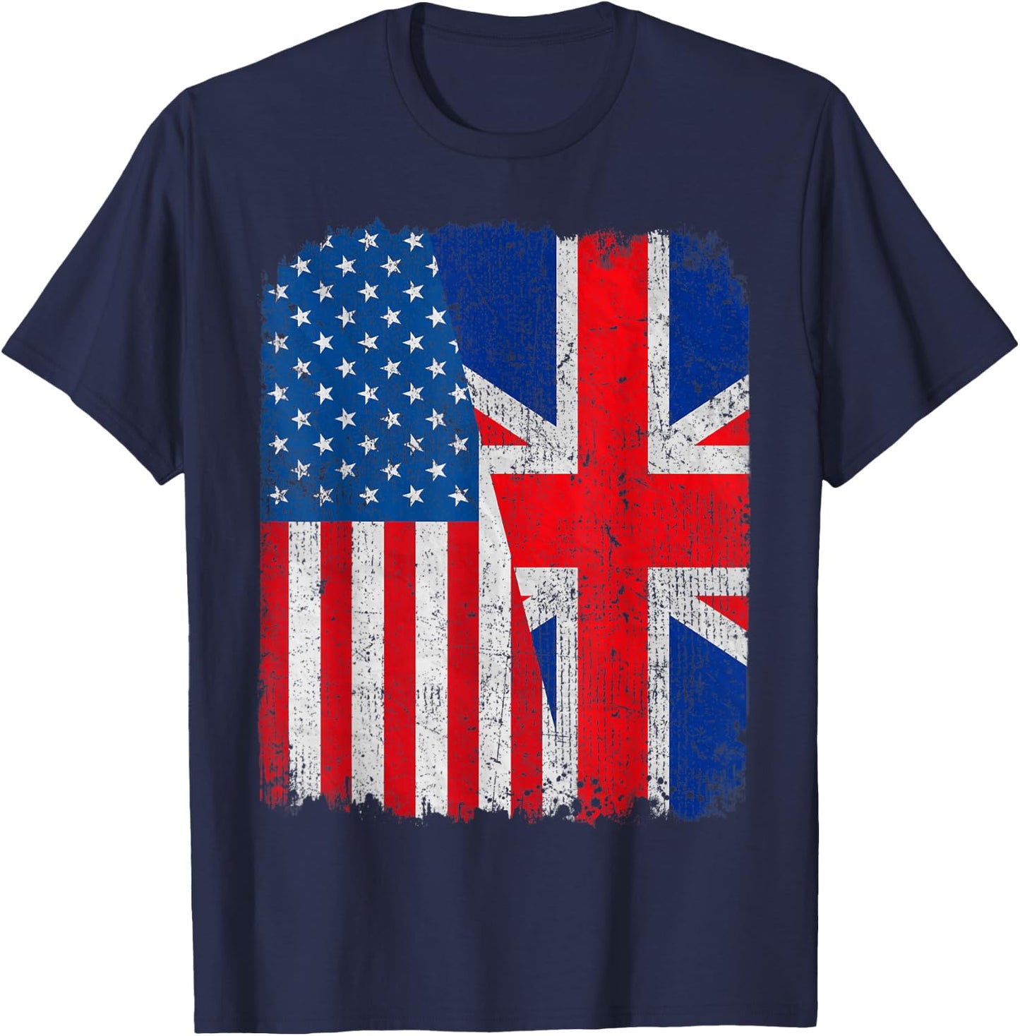 British American Flag Half USA England Root Proud T-Shirt - T-Shirt | Navy