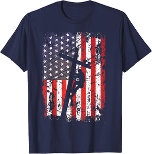 Lineman American Flag USA Patriotic Lineman Gift Lineman T-Shirt - T-Shirt | Navy