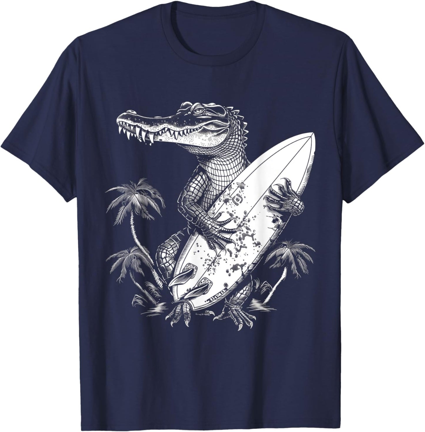 Alligator Gator Crocodile Surf Surfer Reptile Lover Funny T-Shirt - T-Shirt | Navy