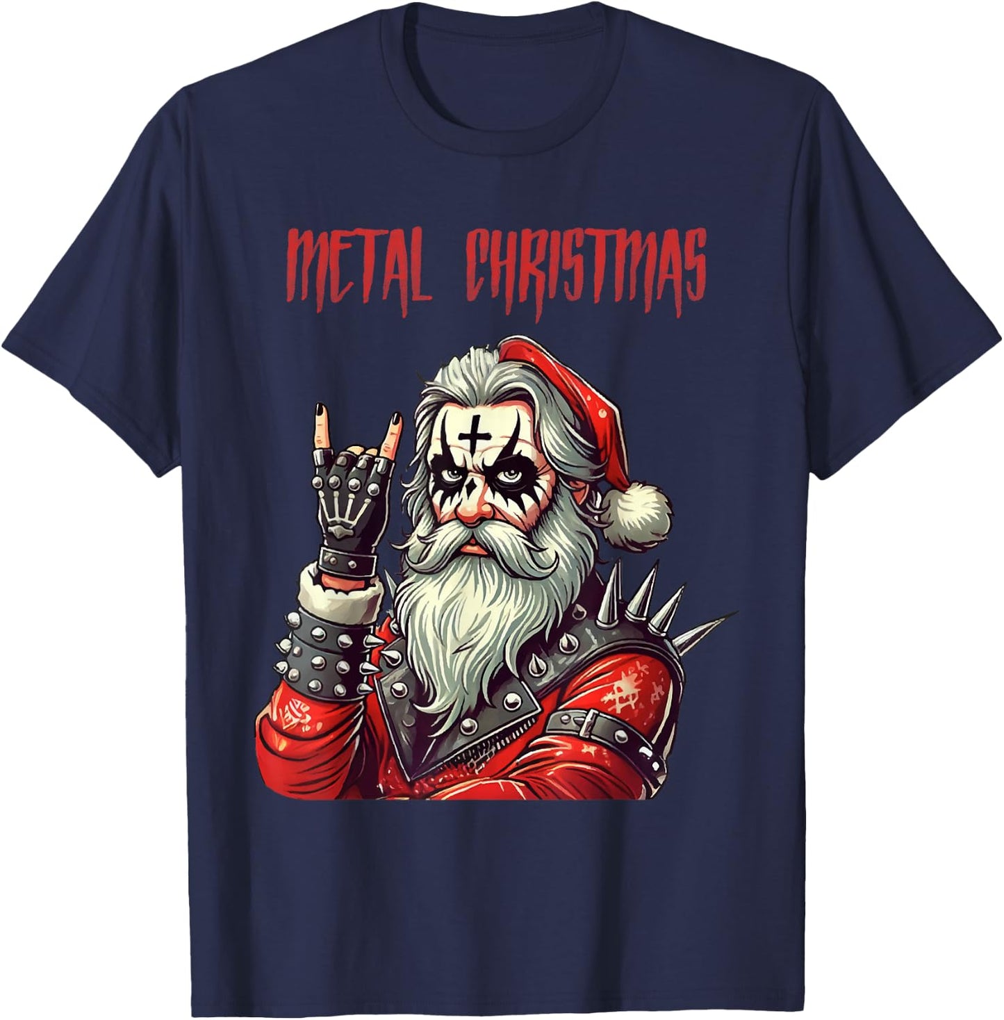 Heavy Metal Santa Claus , Black, S T-Shirt - T-Shirt | Navy