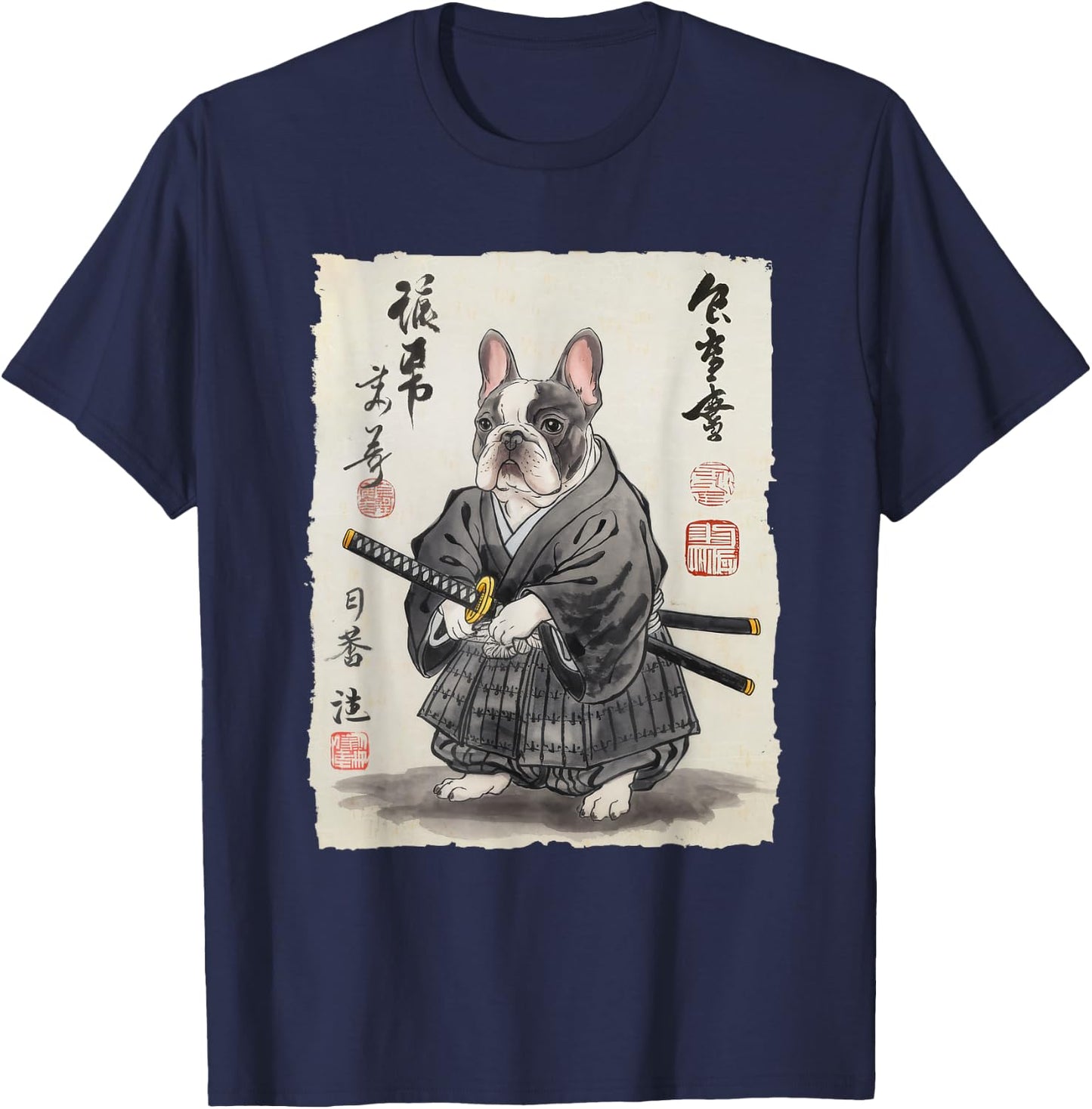 French Bulldog Samurai Japanese Ink Art Women Kids T-Shirt - T-Shirt | Navy