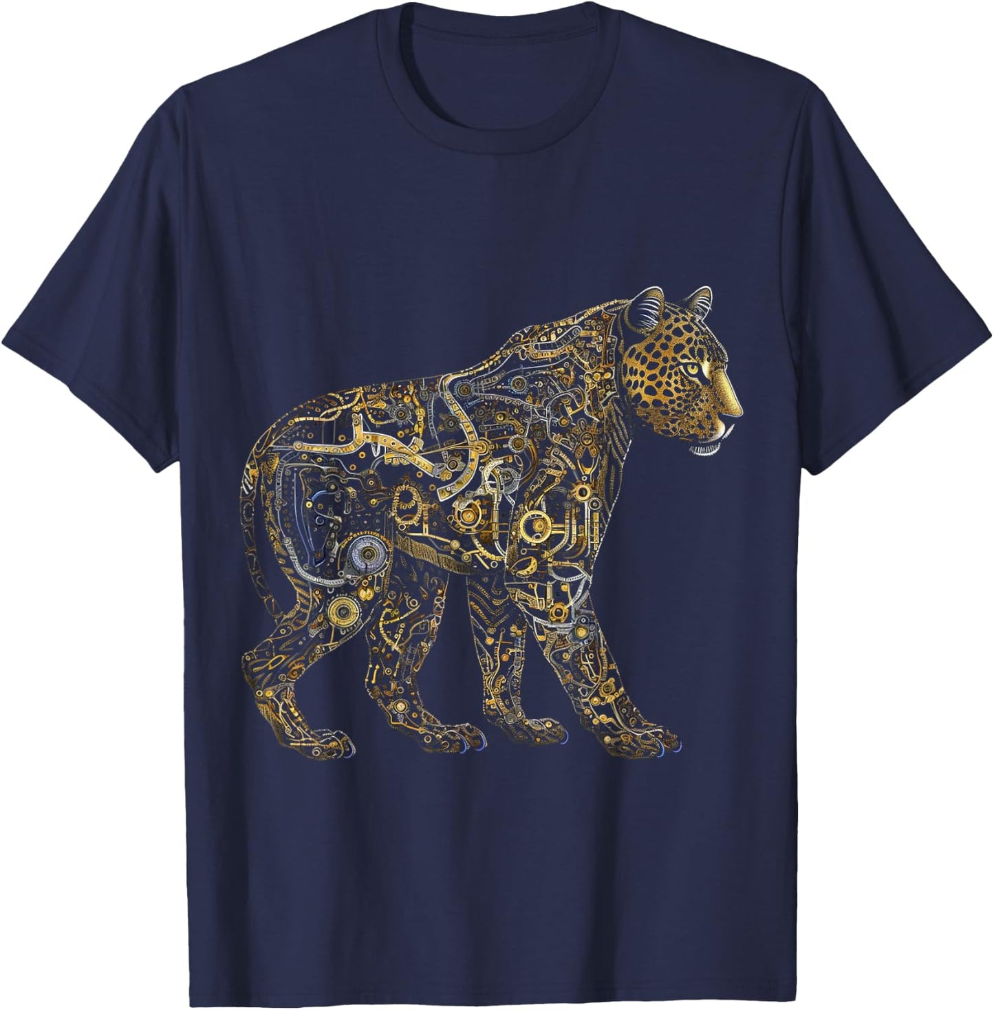 Leopard Fantasy Art - Animal Robot Leopard T-Shirt - T-Shirt | Navy