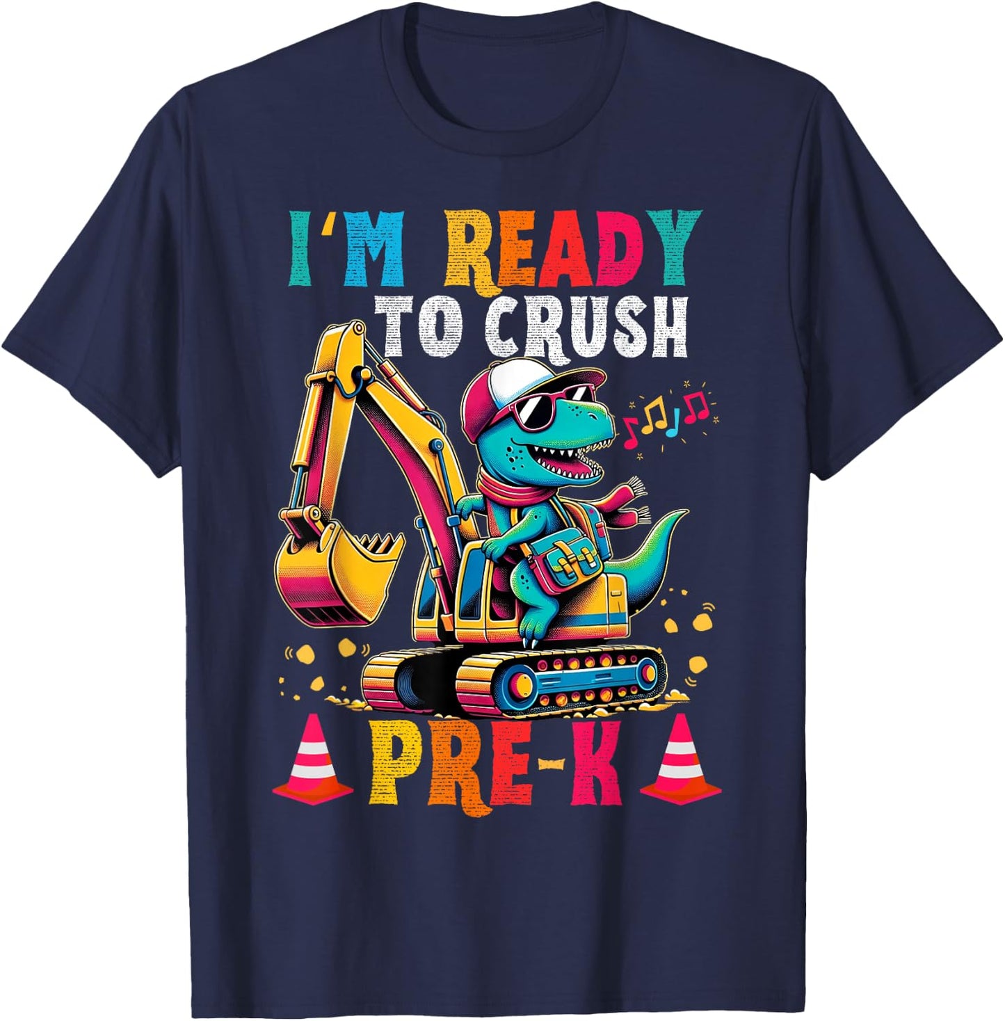 First day back to School Pre-k Kids Excavator Dinosaur boys T-Shirt - T-Shirt | Navy