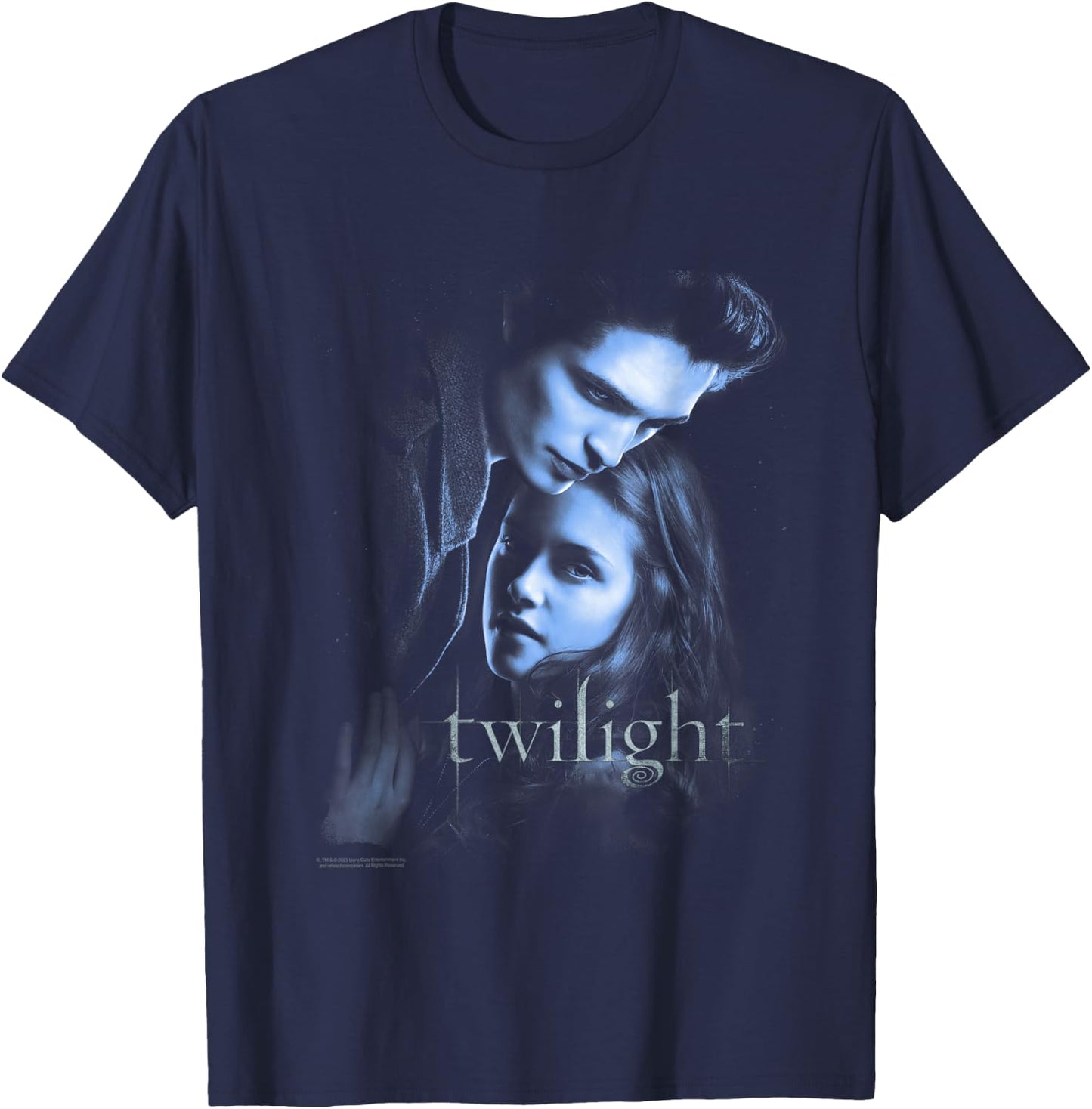 Twilight Hand Poster Edward and Bella Blue Embrace Movie T-Shirt - T-Shirt | Navy