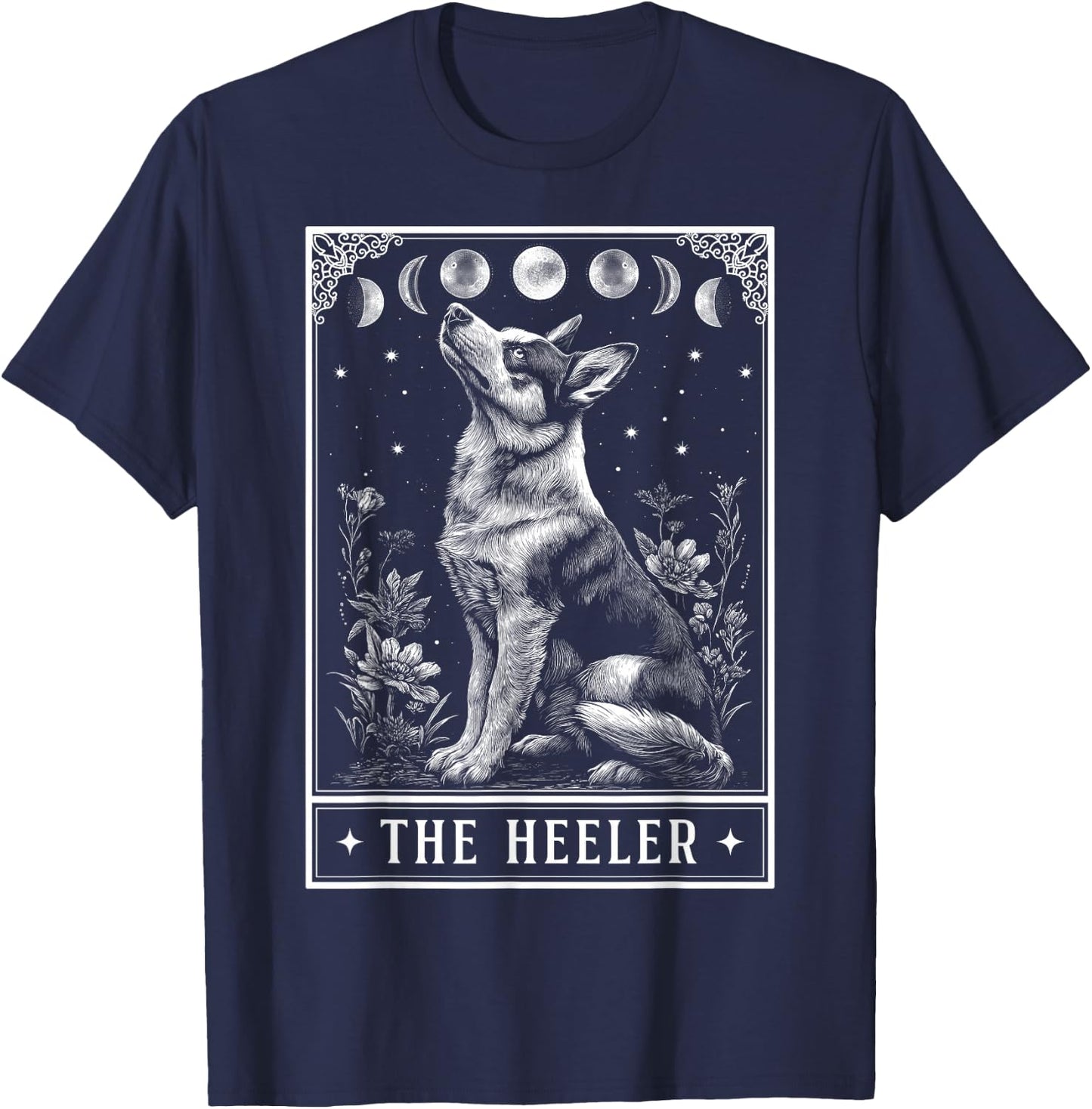 The Heeler Australian Cattle Dog Tarot Card Witchy Moon T-Shirt - T-Shirt | Navy