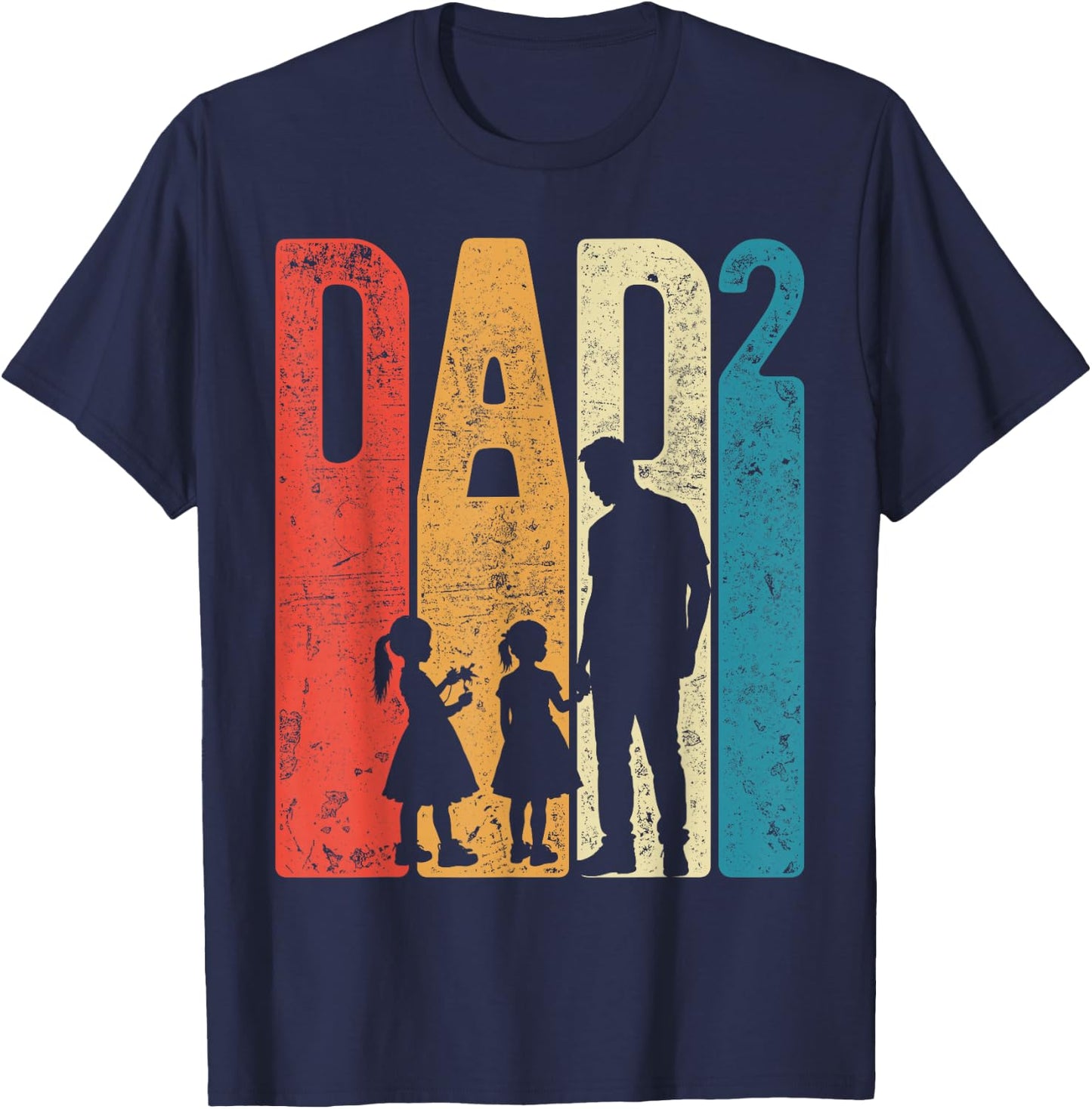 Papa Squared Father's Day Two Girls Two Daughters Father , black T-Shirt - T-Shirt | Navy