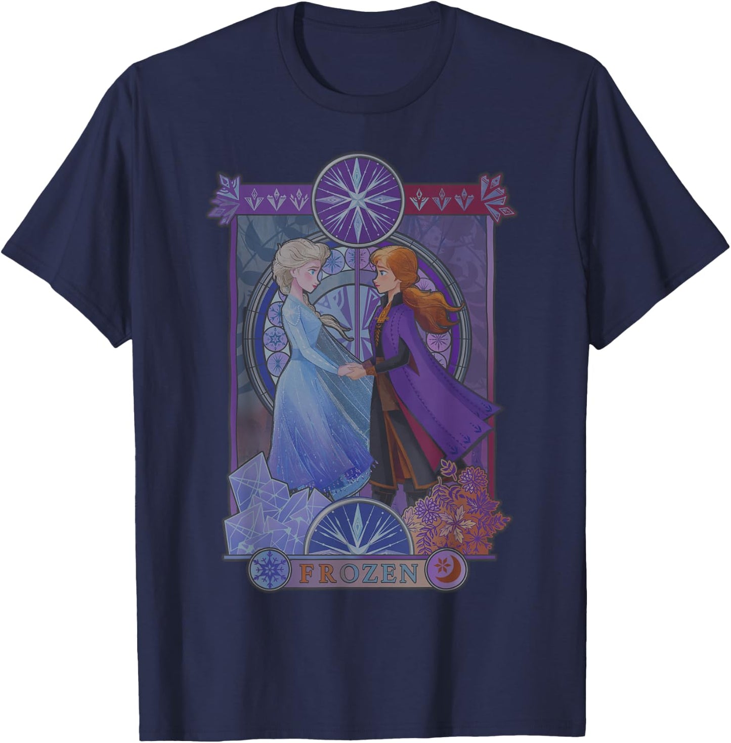 Disney Frozen 2 Anna & Elsa Stained Glass Portrait T-Shirt - T-Shirt | Navy