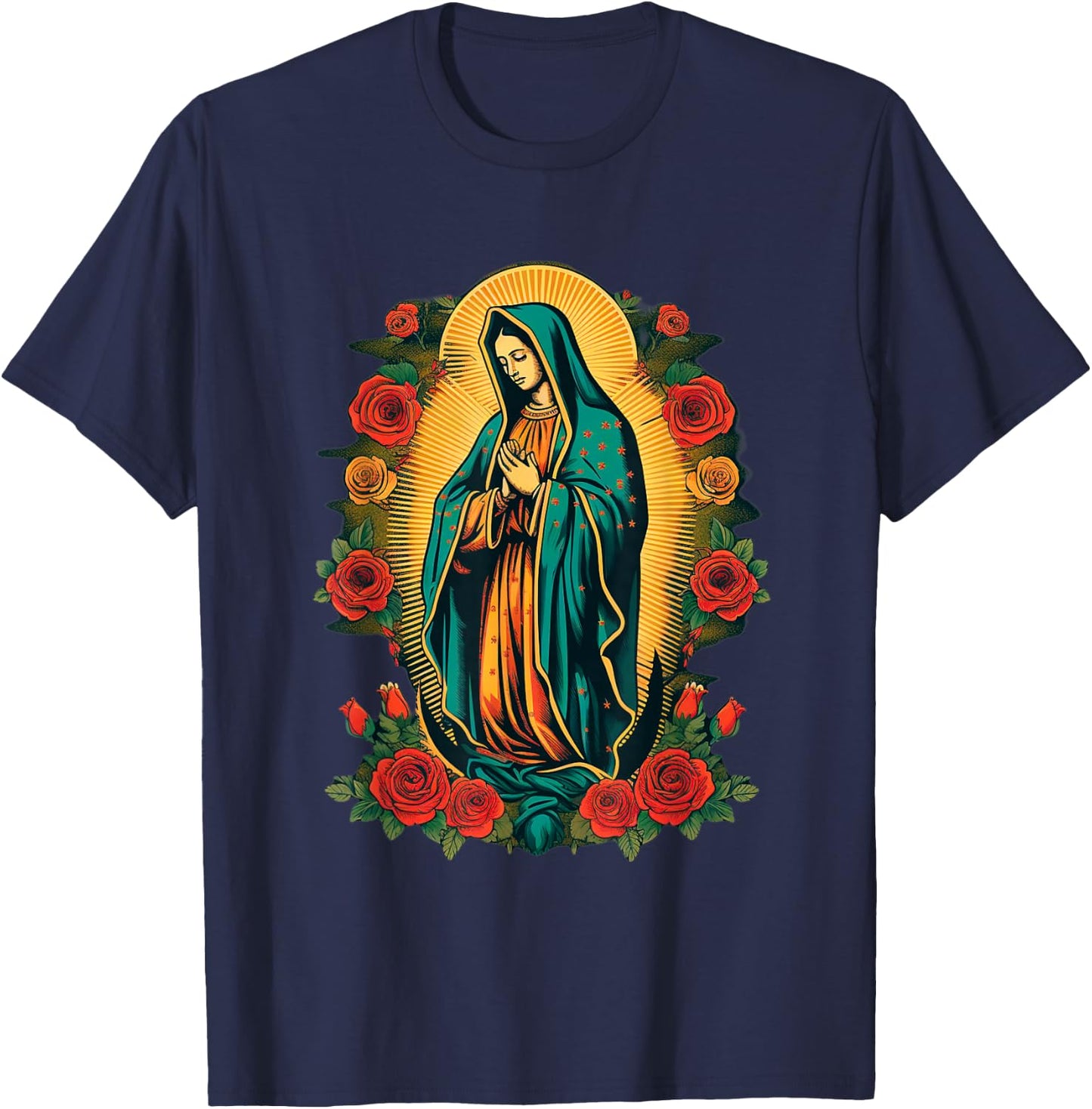 Our Lady Saint Mary Of Guadalupe Virgin Mary Powerful Symbol T-Shirt - T-Shirt | Navy