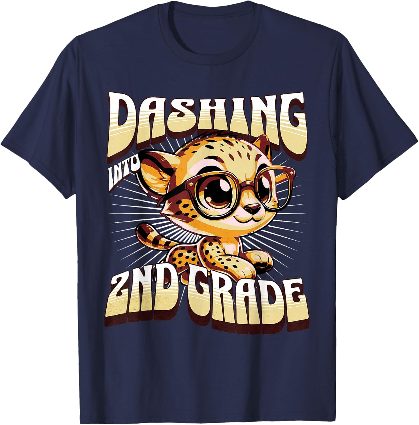 Dashing Into 2nd Grade Cute Cheetah Back to School Kids T-Shirt - T-Shirt | Navy