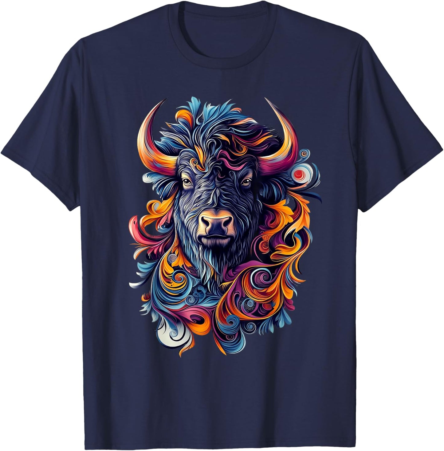 Bison Wildlife Nature Colorful Bison T-Shirt - T-Shirt | Navy