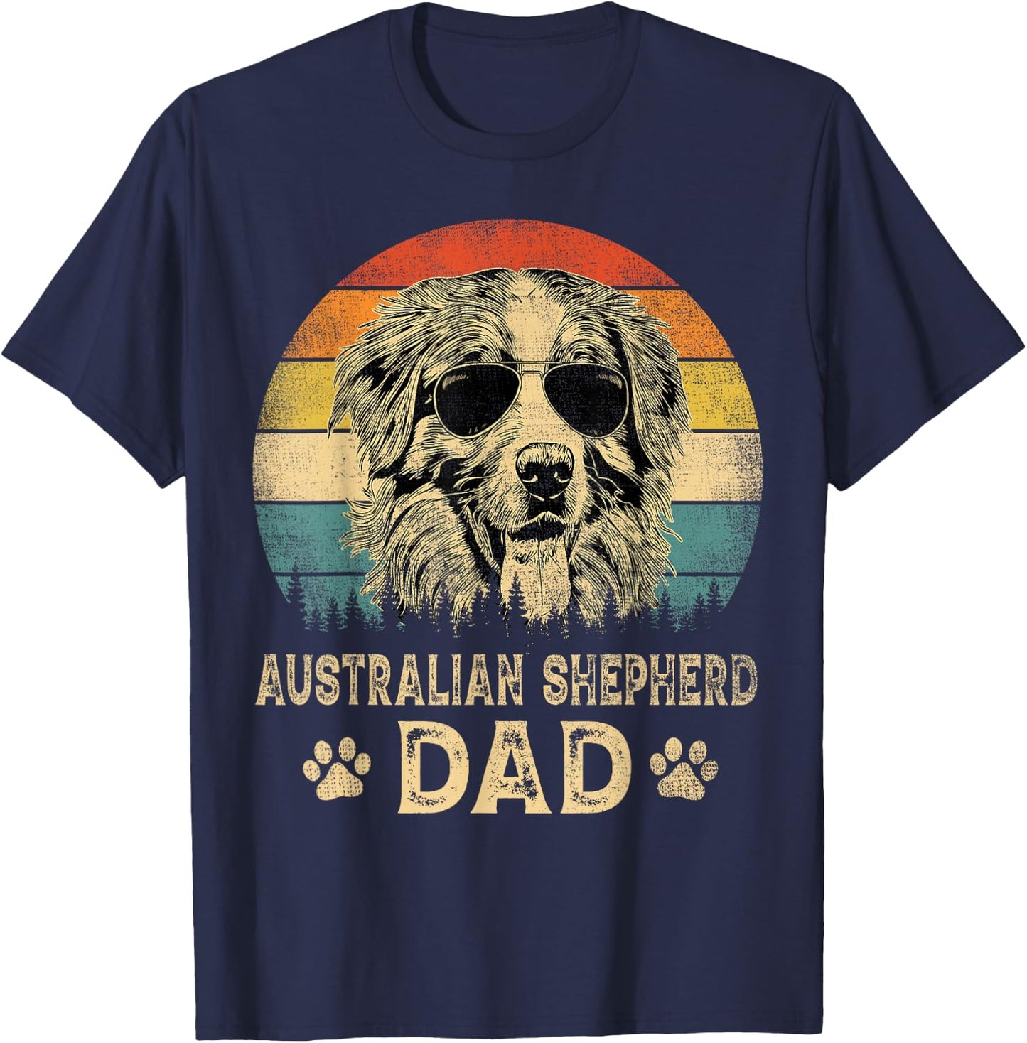 Vintage Australian Shepherd Dad Dog Lovers Father's Day T-Shirt - T-Shirt | Navy