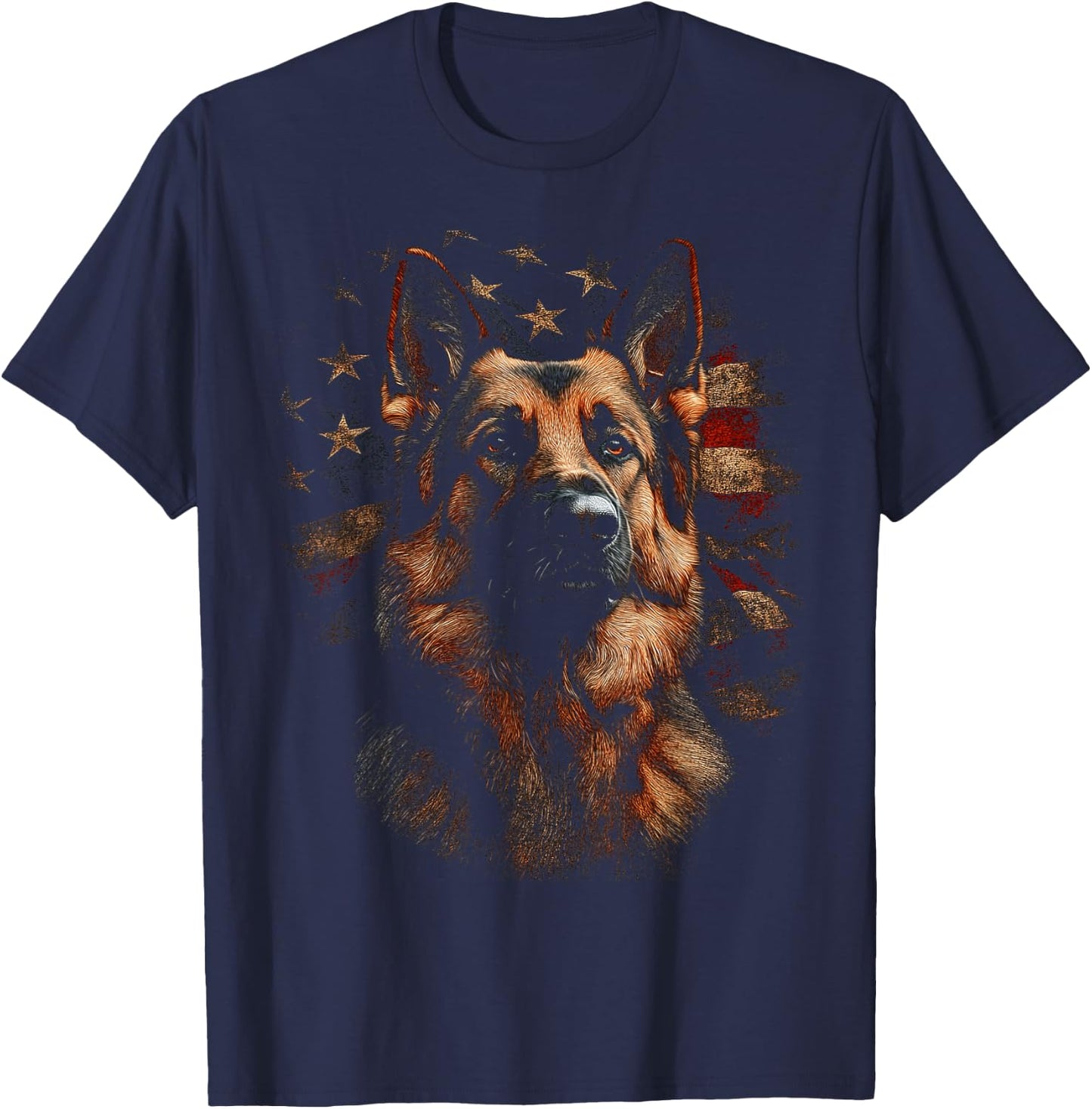 German Shepherd USA Flag Patriotic Dog Art T-Shirt - T-Shirt | Navy