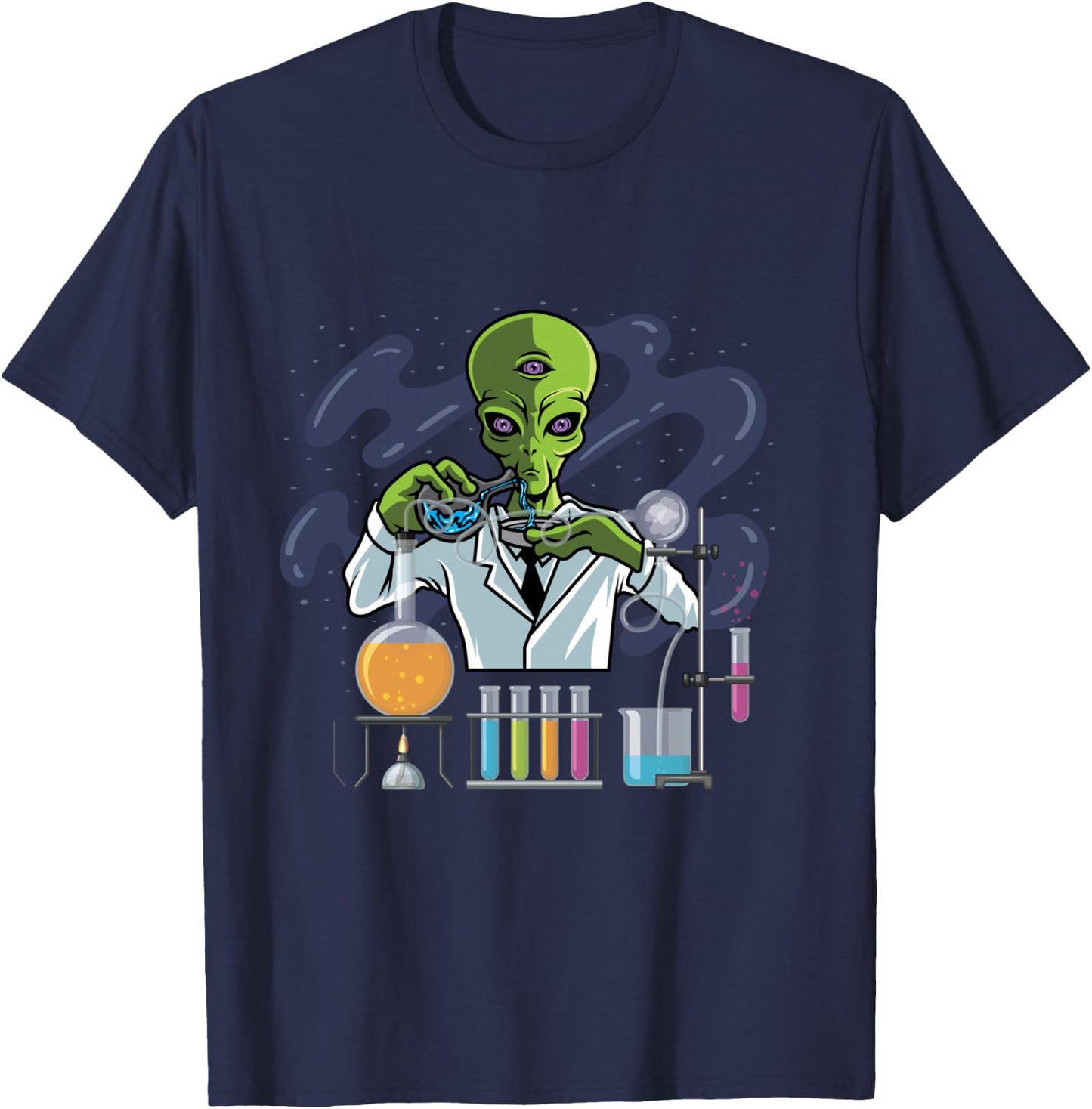 Psychedelic Alien Lab Technician T-Shirt - T-Shirt | Navy