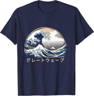 The Great Wave Kanagawa - Japanische Kunst - Große Welle Langarmshirt T-Shirt - T-Shirt | Navy