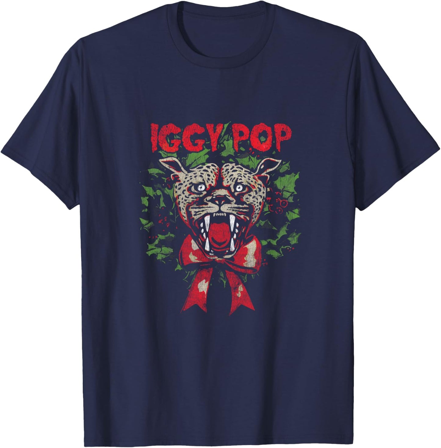 Iggy Pop Christmas Cheetah T-Shirt - T-Shirt | Navy