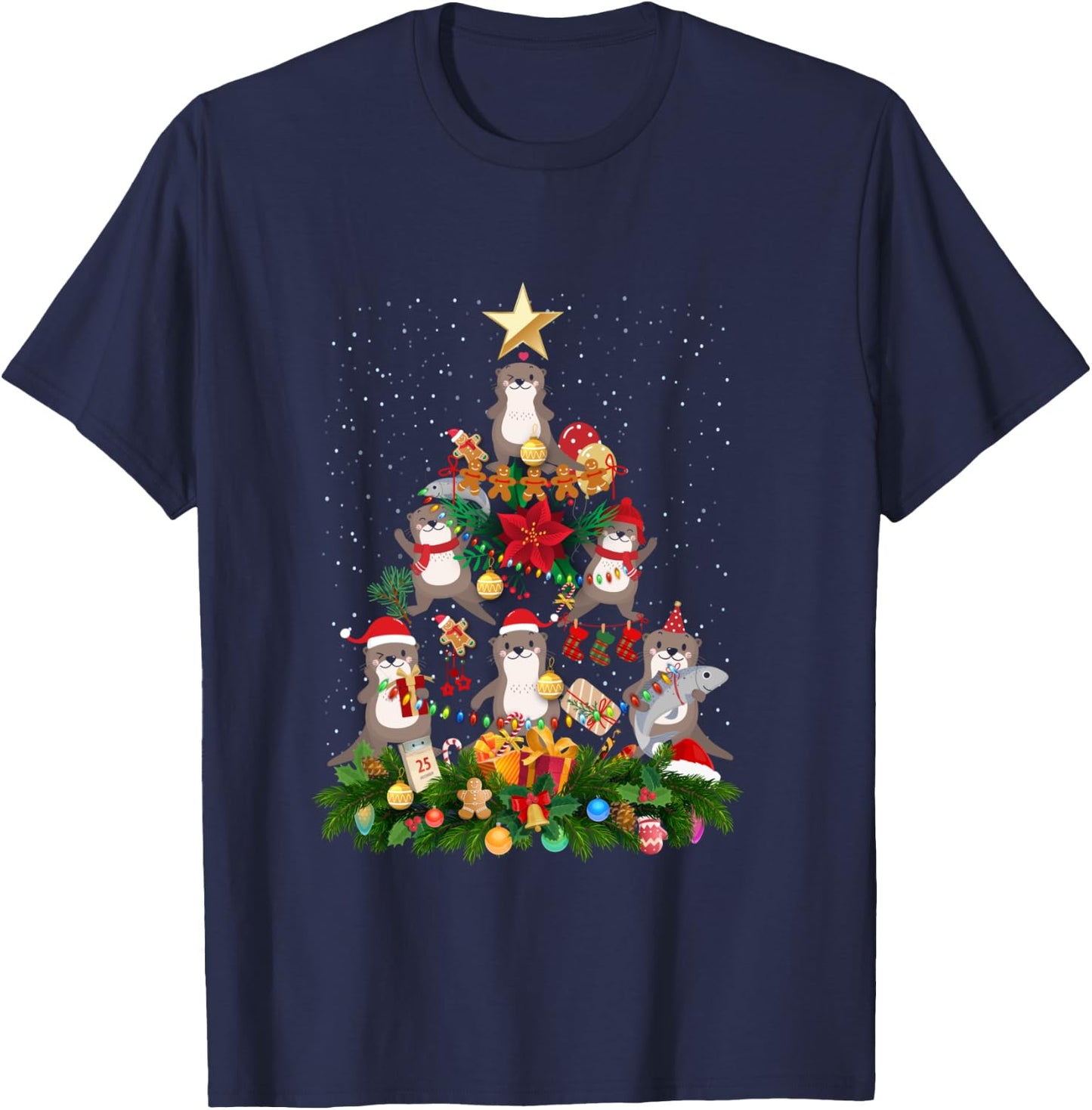 Otter Xmas Tree Ornaments Zookeepers Christmas River Otter T-Shirt - T-Shirt | Navy