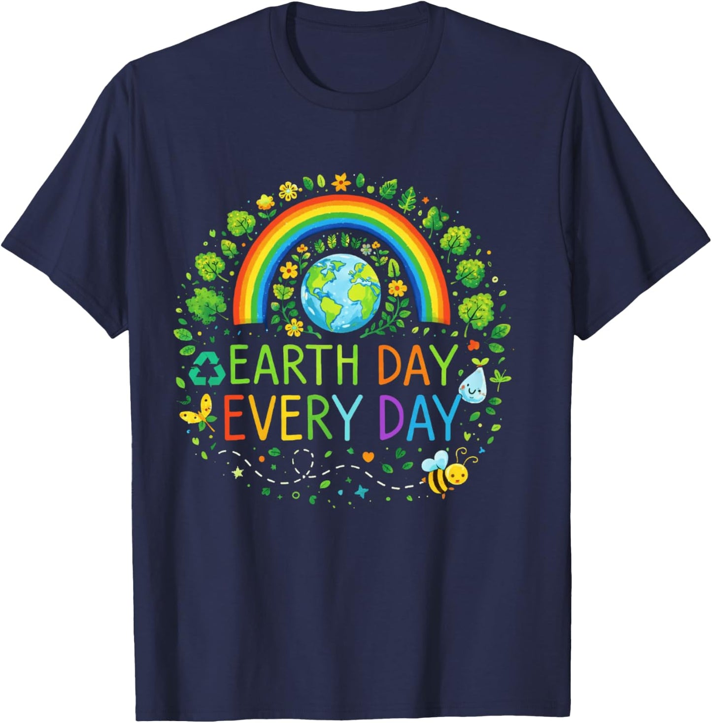 Pretty Earth Day Every Day Rainbow with Trees Earth Day T-Shirt - T-Shirt | Navy