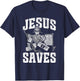 Ice Hockey Goalie Vintage Goalkeeper Jesus Jesus Saves T-Shirt - T-Shirt | Navy
