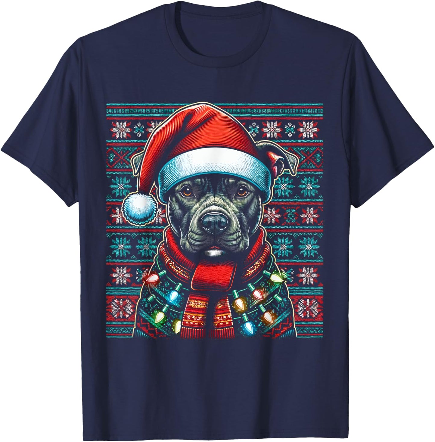 Christmas Pit bull Xmas Pit Bull Mom Dog Lover Santa T-Shirt - T-Shirt | Navy