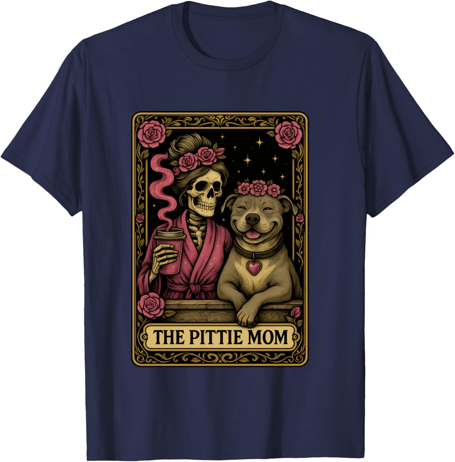 The Pittie Mom Tarot Card Cute Pit Bull Smiling Pitbull Love T-Shirt - T-Shirt | Navy