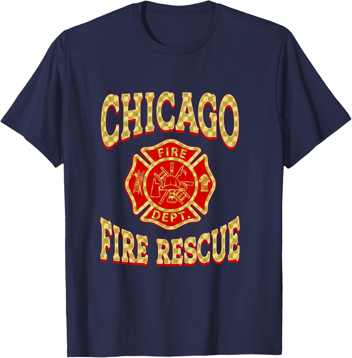 Retro Fire Department Chicago Firefighter Flag Rescue T-Shirt - T-Shirt | Navy