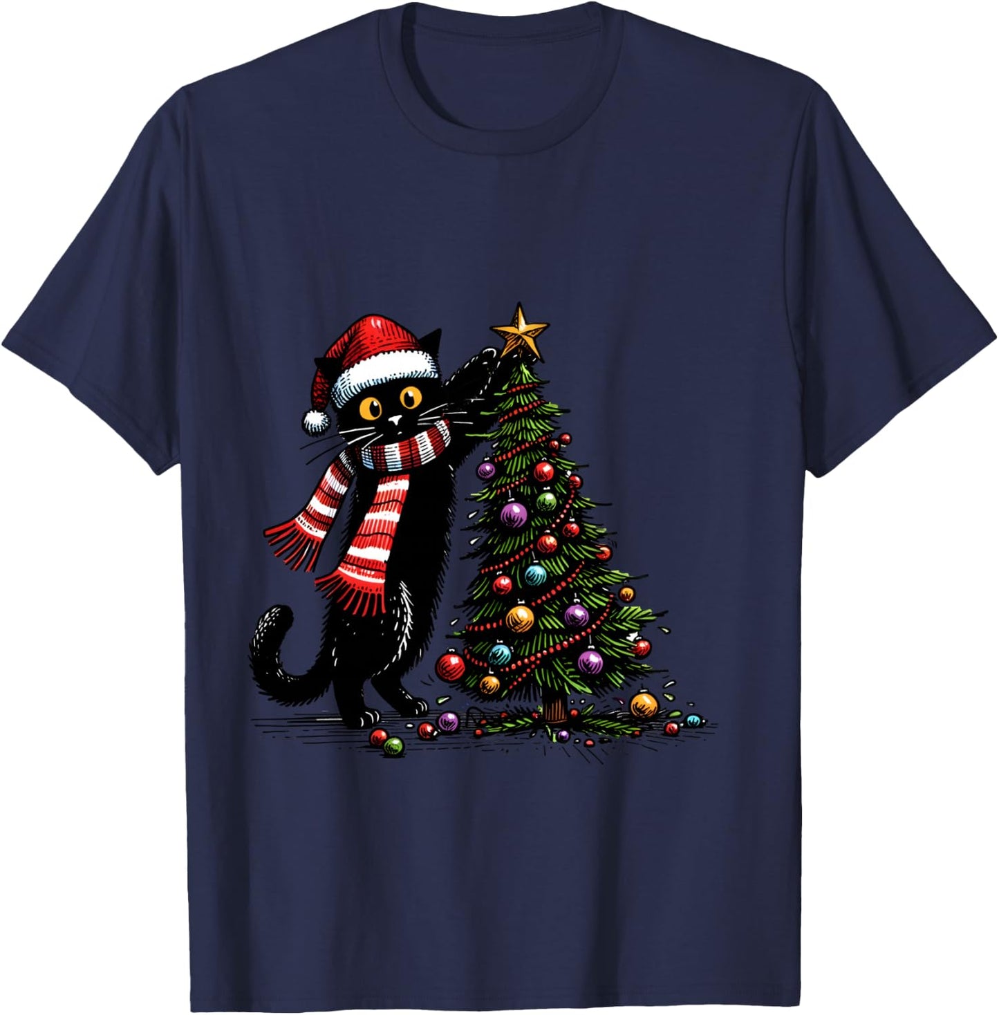 Cat Merry Christmas 2024 Woman Cat Man Cat 2024 Christmas Gift , Blue, S T-Shirt - T-Shirt | Navy