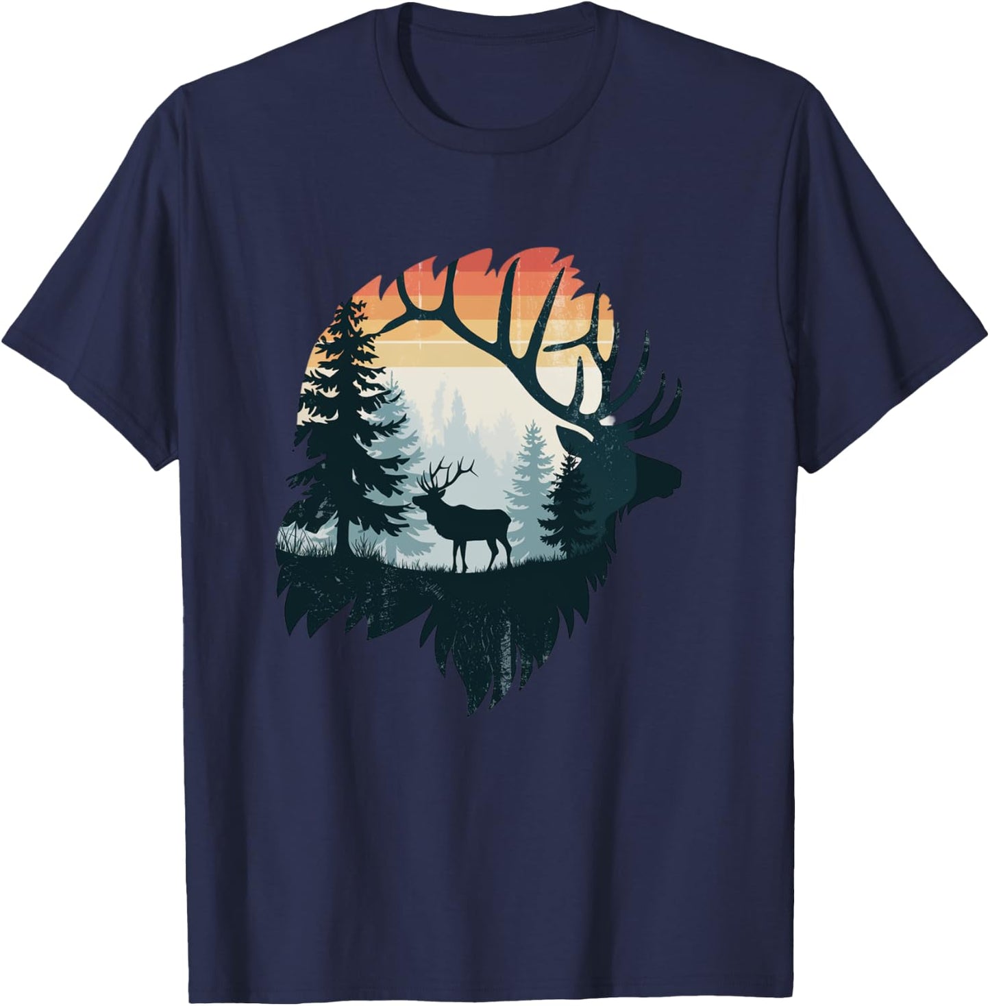Elk Hunting Hiking Outdoor Camping Forest Men Women Elk T-Shirt - T-Shirt | Navy
