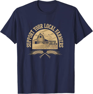 Eat Local Support Local Farmers Dairy Cattle Grandpa Farmer T-Shirt - T-Shirt | Navy