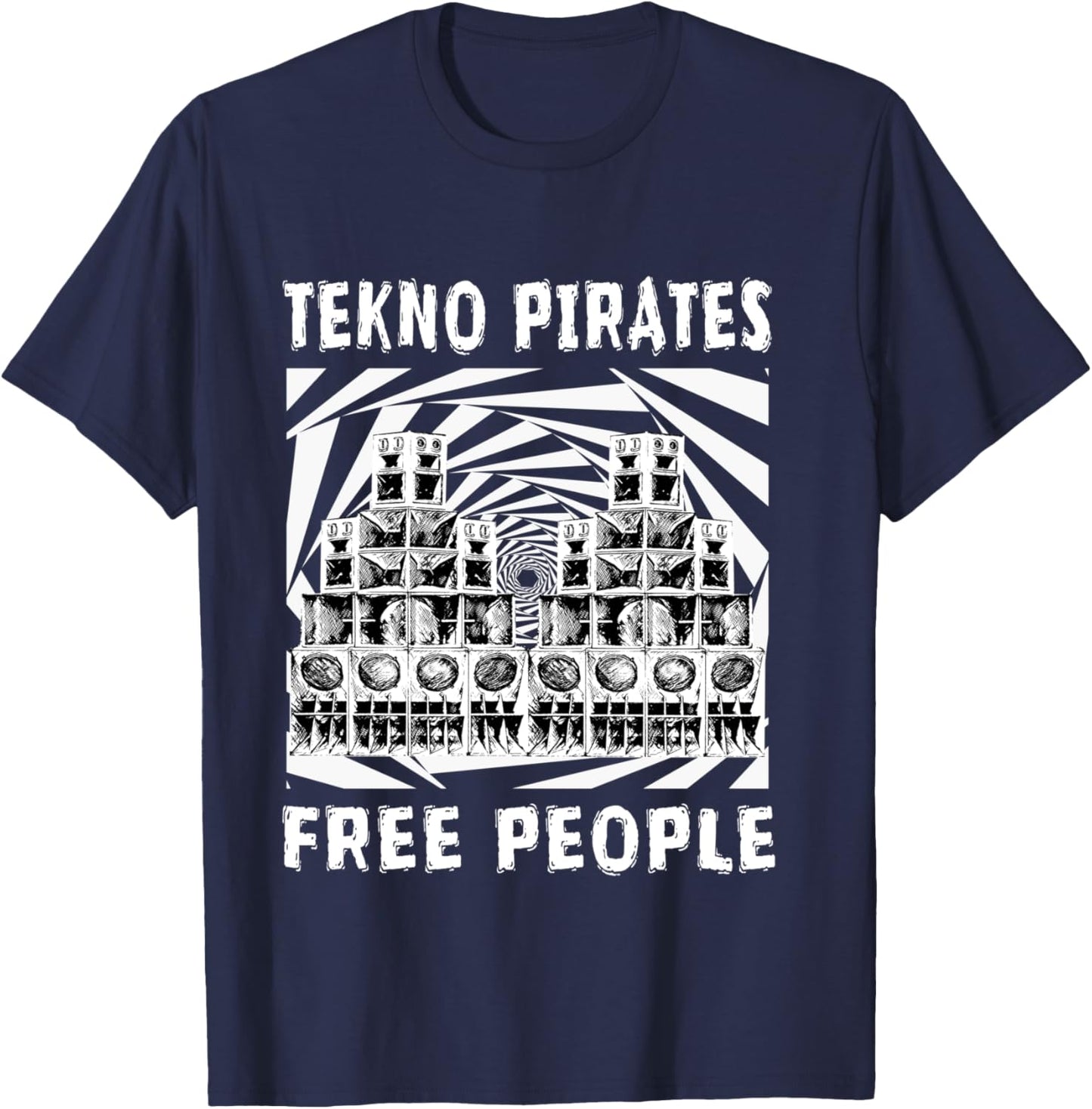 Free Party Tekno 23 DJ Rave Public Address (PA) system , Black, S T-Shirt - T-Shirt | Navy