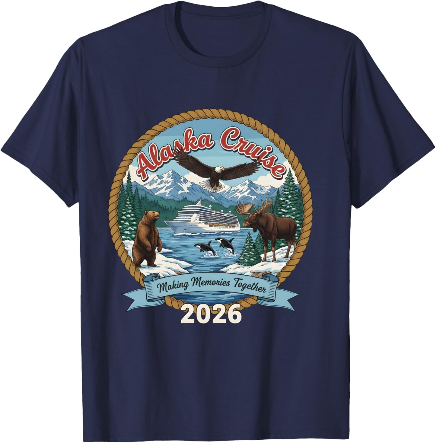 Alaska Cruise 2026 Matching Friends and Family Group Alaskan T-Shirt - T-Shirt | Navy