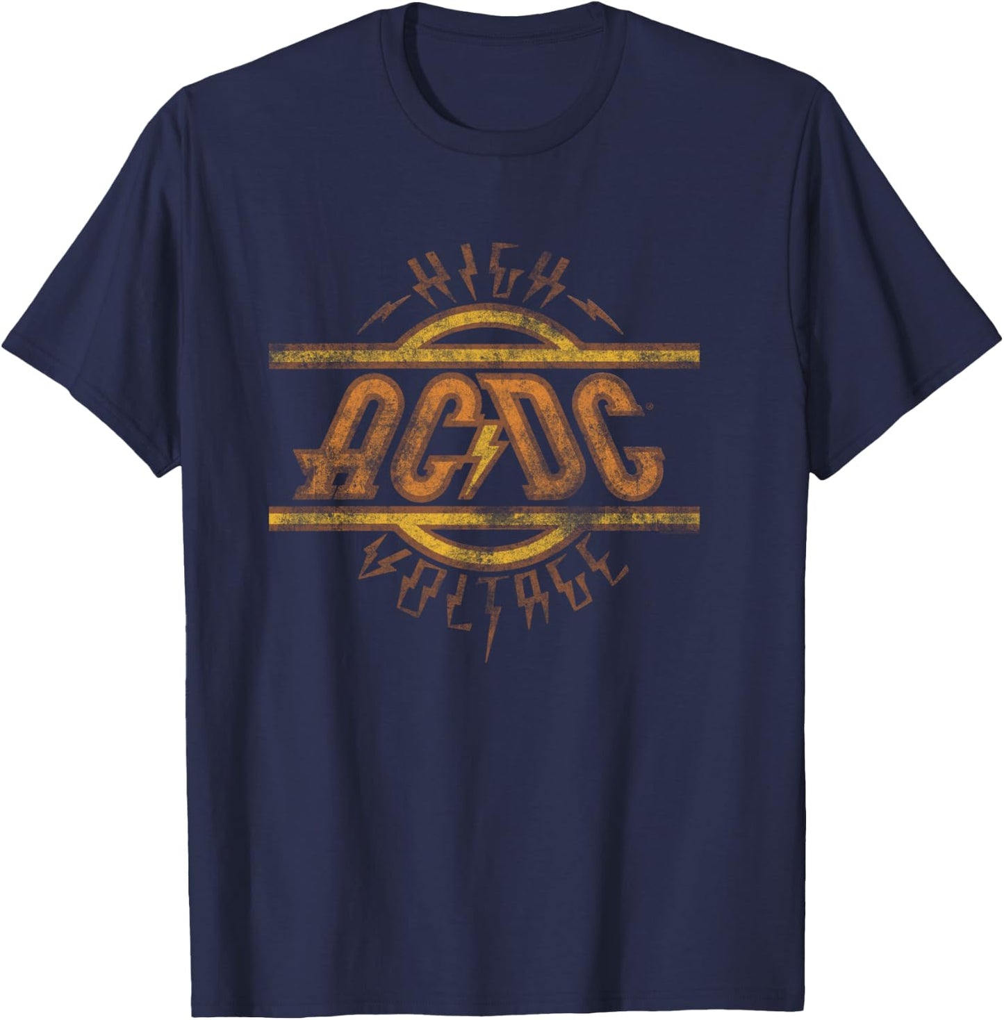 Offizielles AC/DC High Voltage Logo Distressed Band Langarmshirt T-Shirt - T-Shirt | Navy