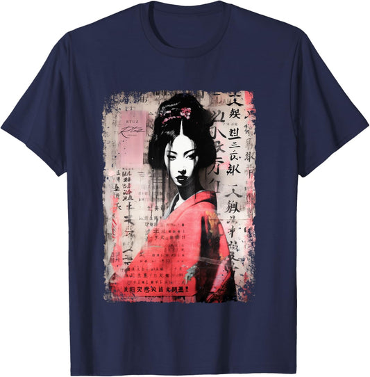 Geisha Asia Japan Woman Vintage Culture Tokyo Geisha , Black T-Shirt - T-Shirt | Navy