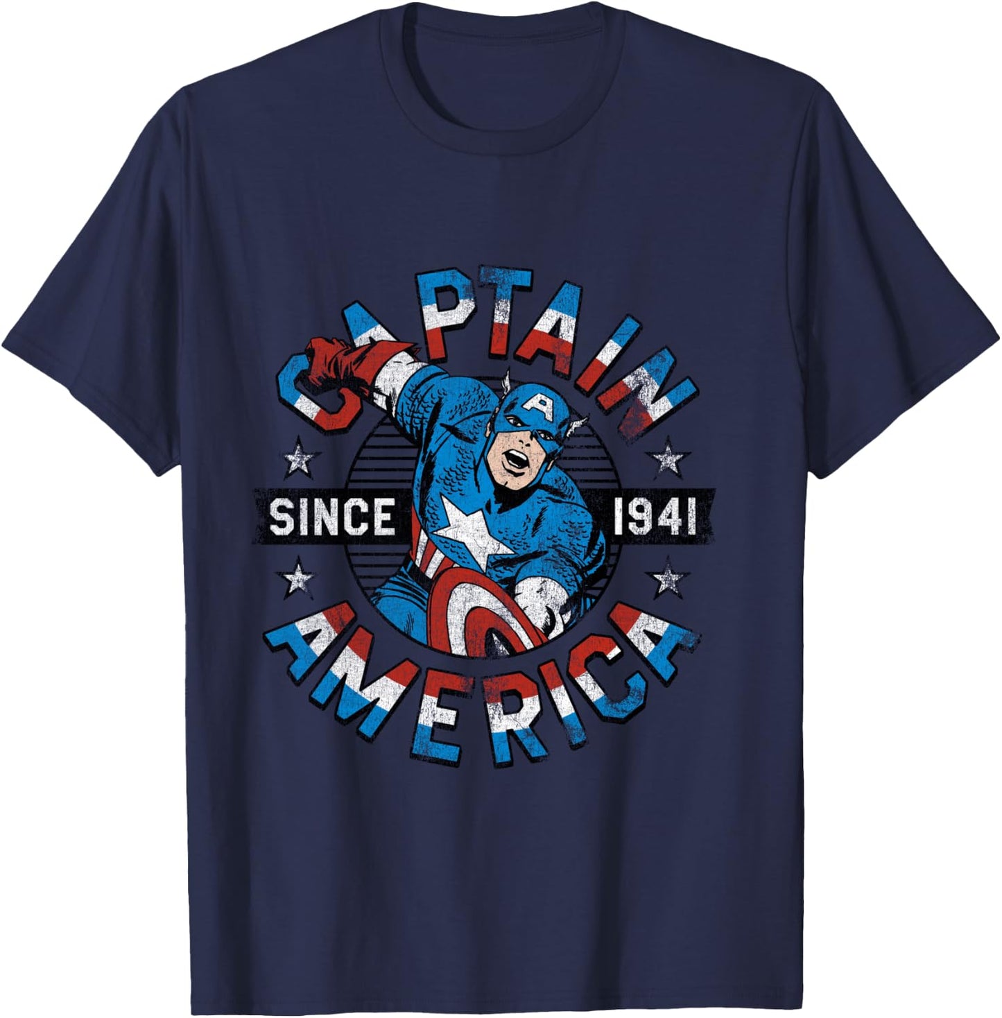Marvel Avengers Vintage Captain America Comic Hero Since 41 T-Shirt - T-Shirt | Navy