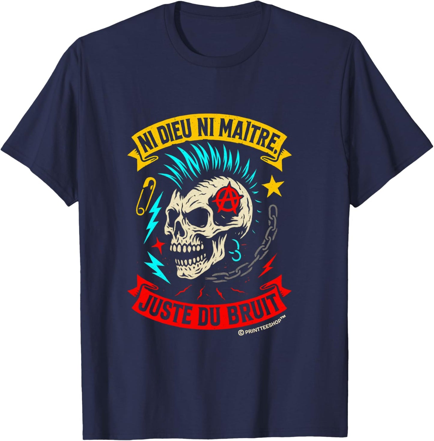 Punk Rock Music Skull Anarchist - Neither God nor Master T-Shirt - T-Shirt | Navy