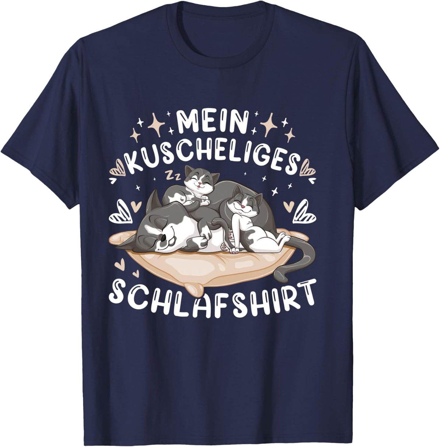 Mein Kuscheliges Schlafshirt, Hauskatze mit 2 Kitten, Shirt, black T-Shirt - T-Shirt | Navy