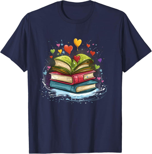 Bunte Bücher Damen Liebe Bücher Aquarell Booklover Langarmshirt T-Shirt - T-Shirt | Navy