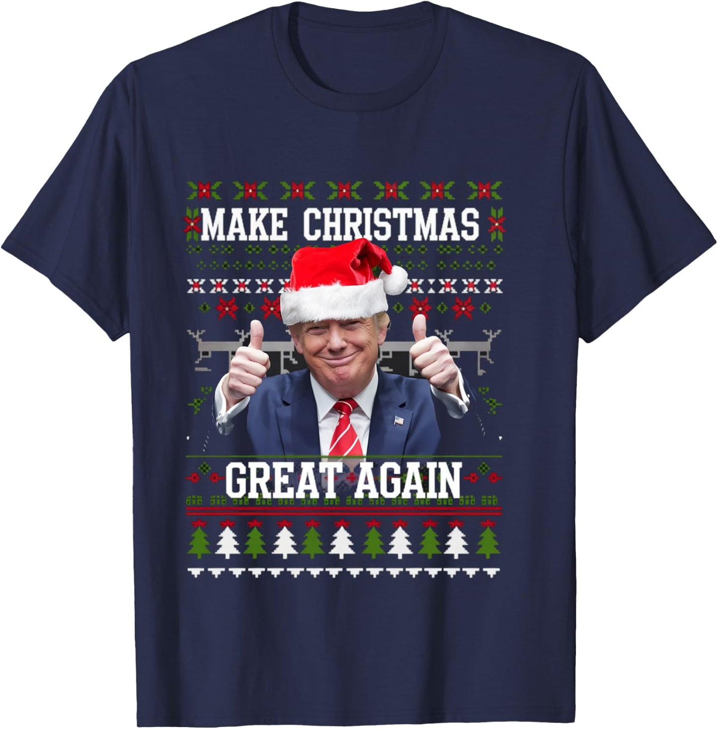 Make Christmas even more beautiful.Fun Christmas design featuring Trump , Black, S T-Shirt - T-Shirt | Navy