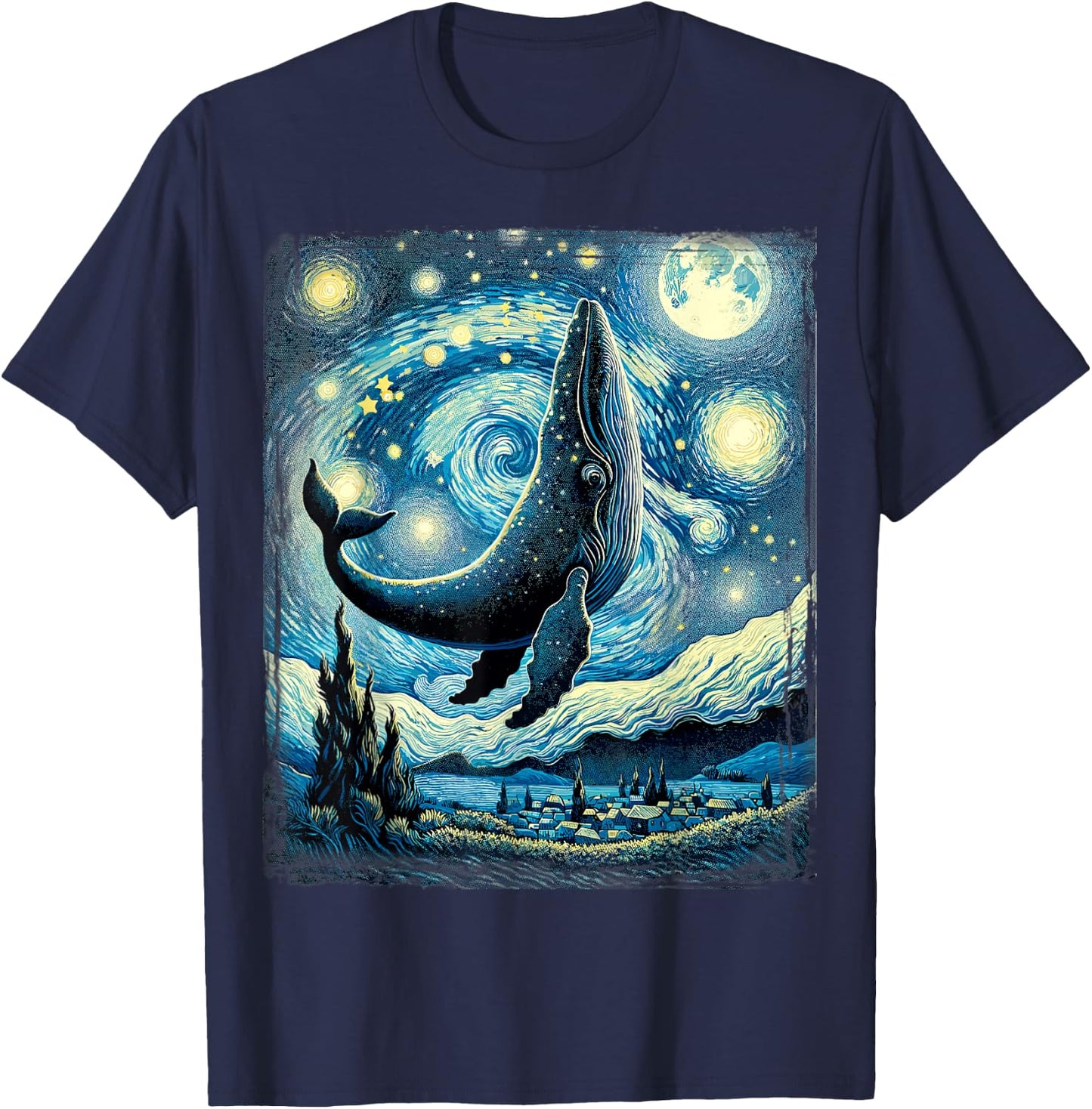 Whale Star Gazer Artistic Van Gogh Style Starry Night Whale T-Shirt - T-Shirt | Navy