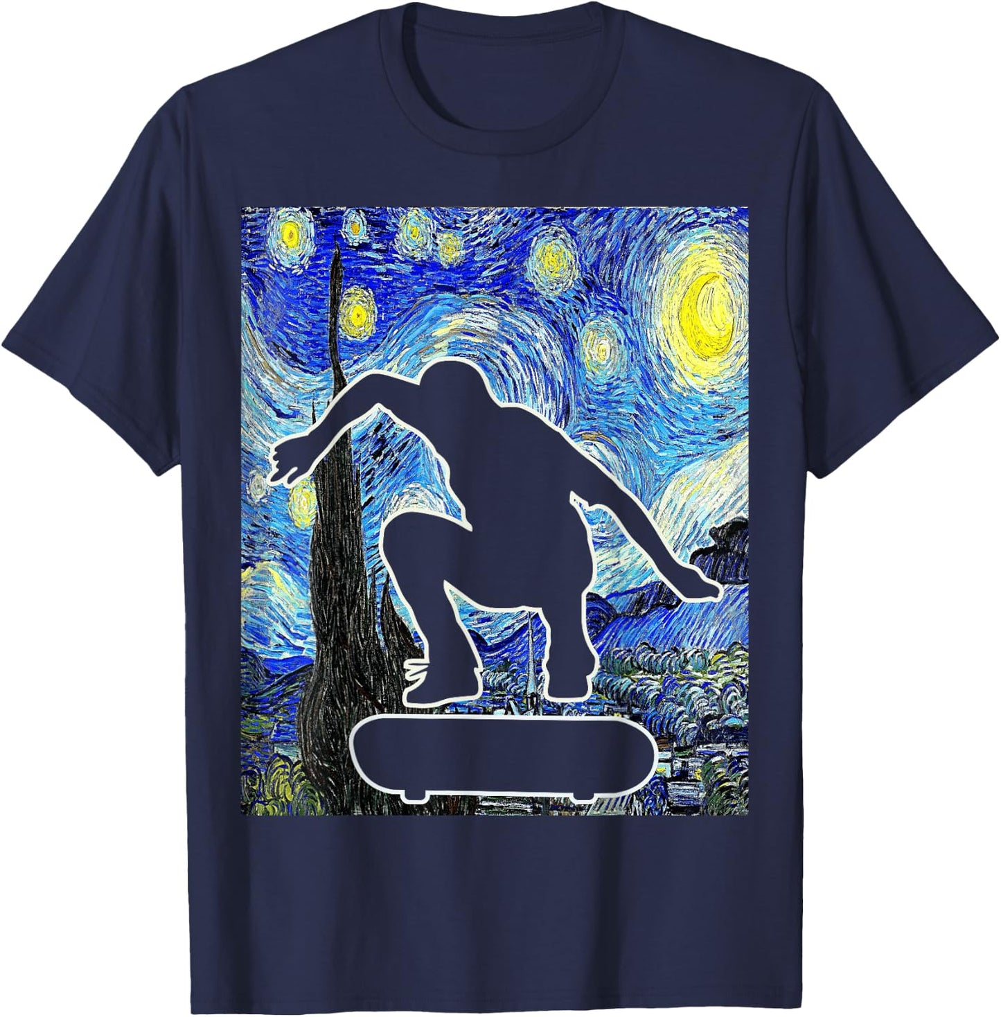 Skateboarding Starry Night Skateboard Van Gogh T-Shirt - T-Shirt | Navy