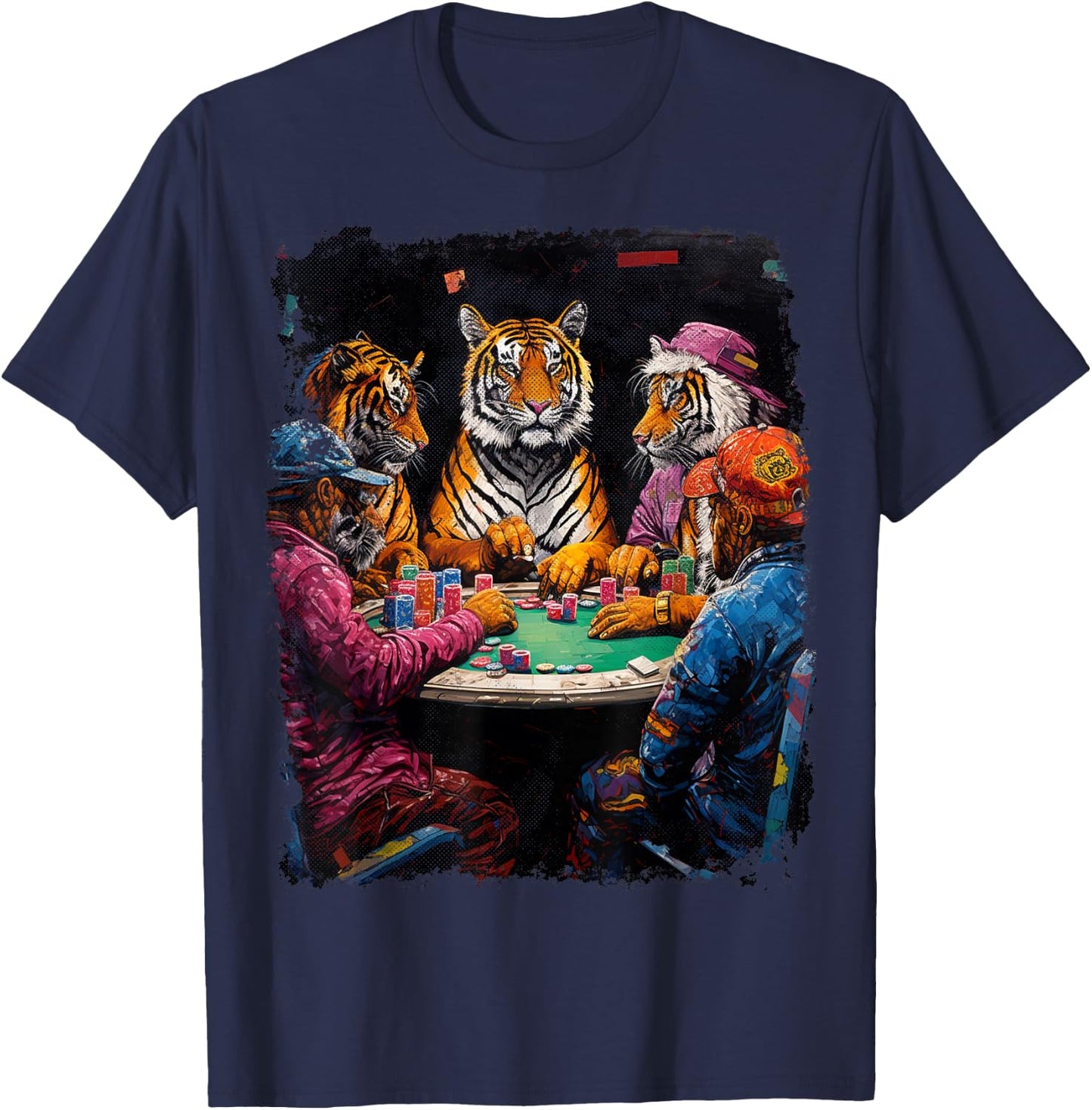 Funny Tiger Animal Playing Poker T-Shirt - T-Shirt | Navy