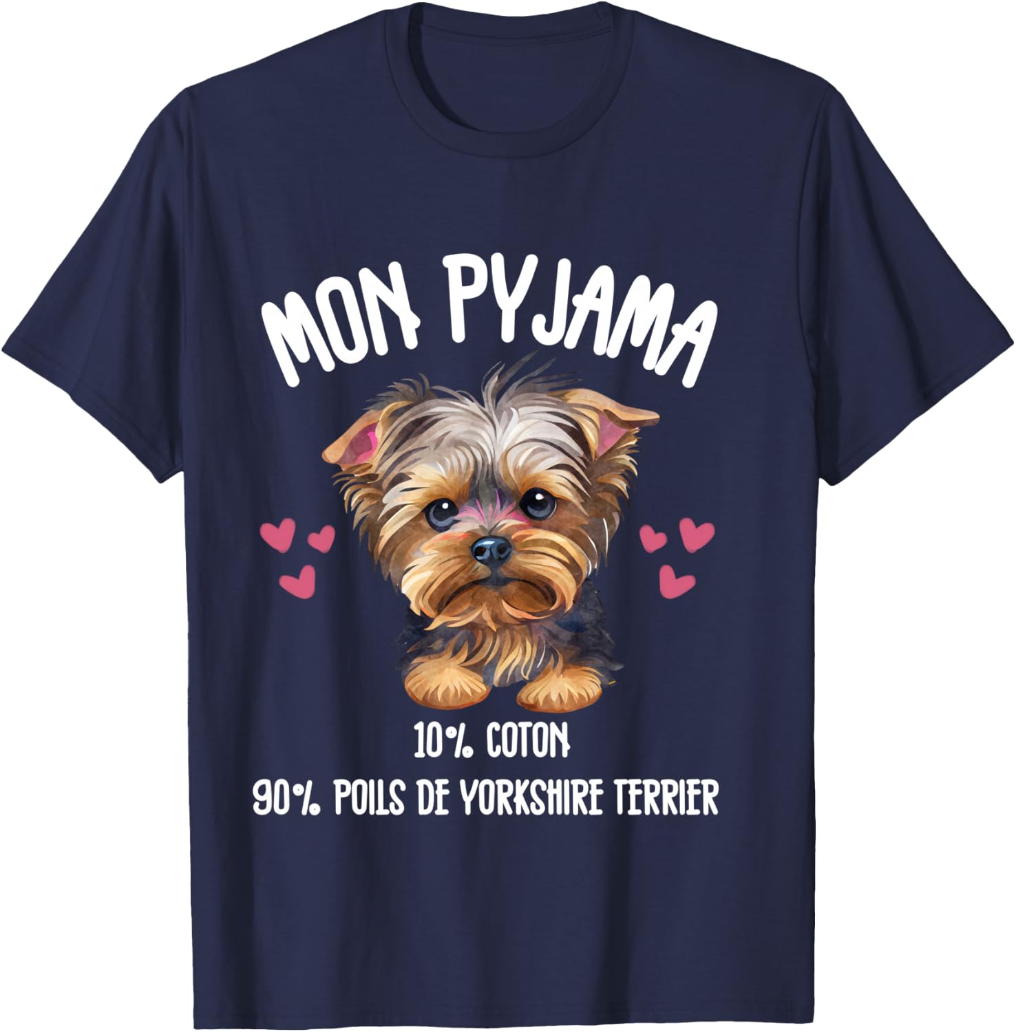 Yorkshire Terrier Cadeau Humour Pyjama Chien Yorki e , Black, S T-Shirt - T-Shirt | Navy