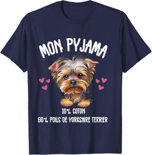 Yorkshire Terrier Cadeau Humour Pyjama Chien Yorki e , Black, S T-Shirt - T-Shirt | Navy