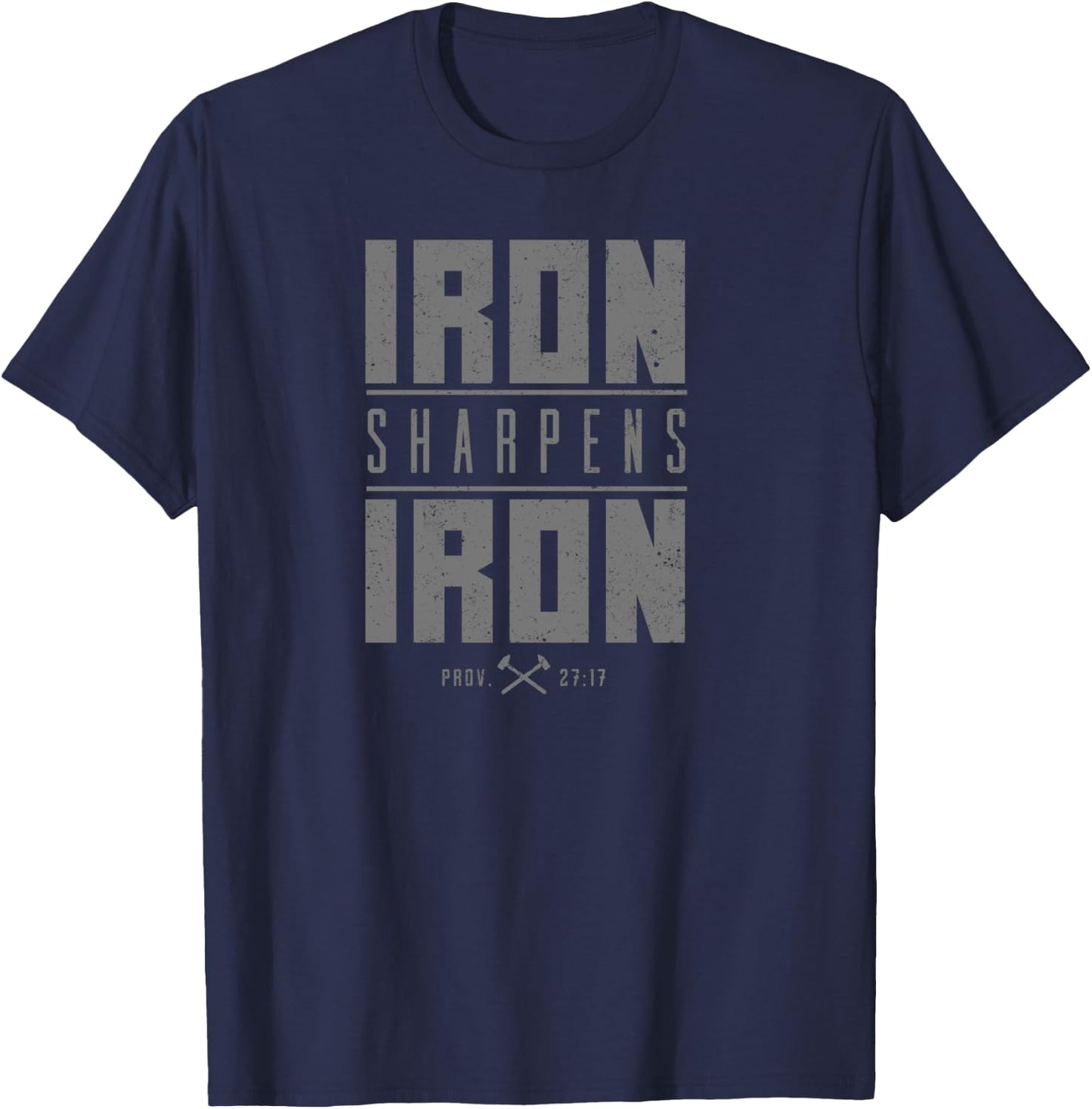 Iron Sharpens Iron Christian Men Bible Scripture Gym Workout T-Shirt - T-Shirt | Navy
